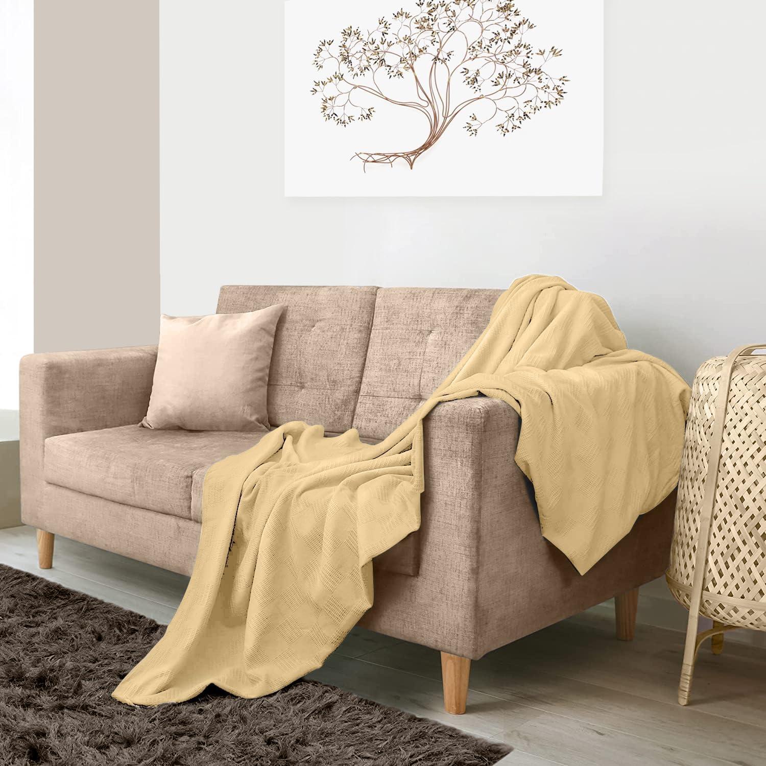 Beige Queen Size Cotton Thermal Throw Blanket