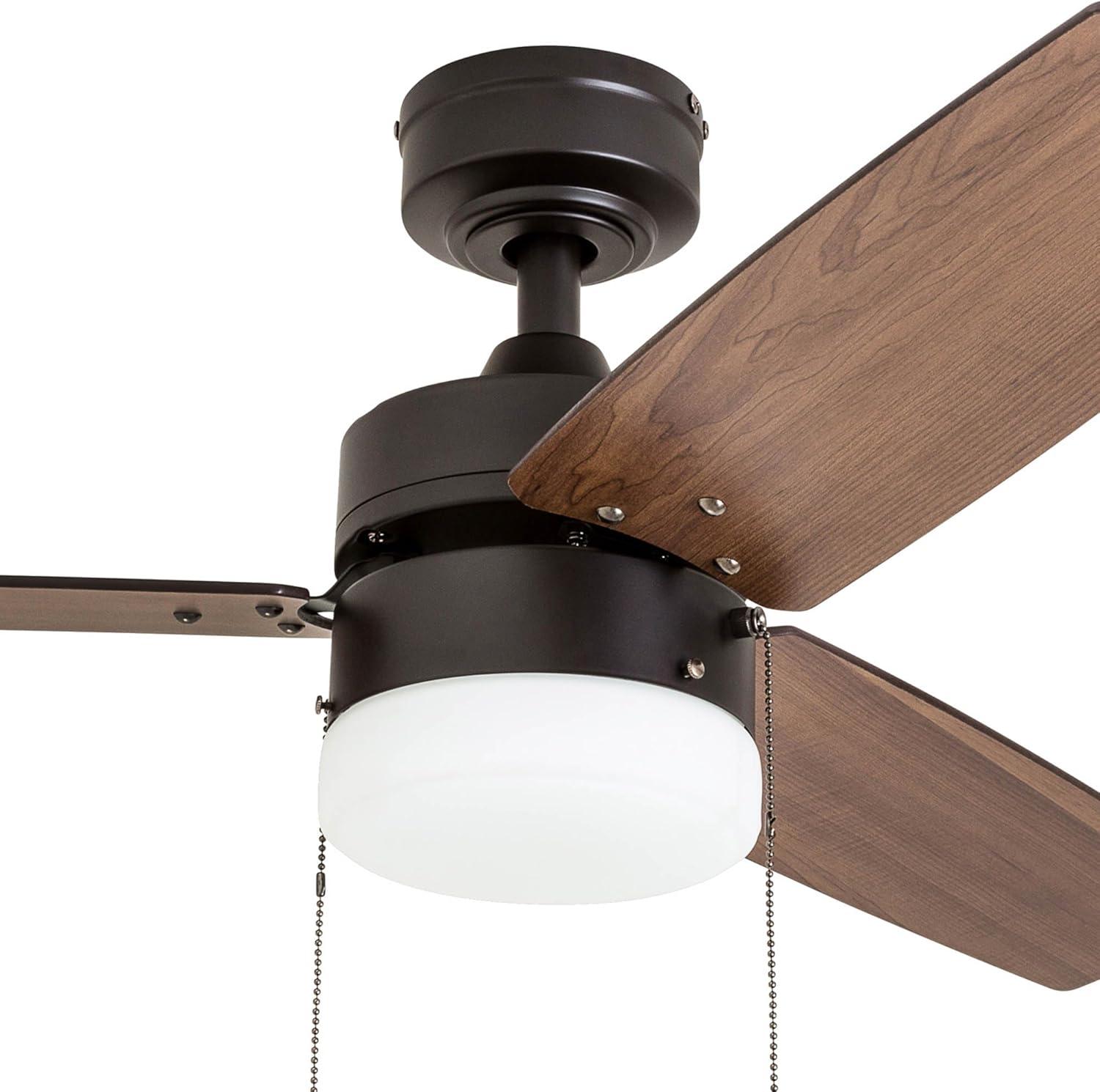 Prominence Home Reston 42" Bronze Modern Small Room Ceiling Fan with 3 Blades, LED Light Kit, Pull Chains & Reverse Airflow