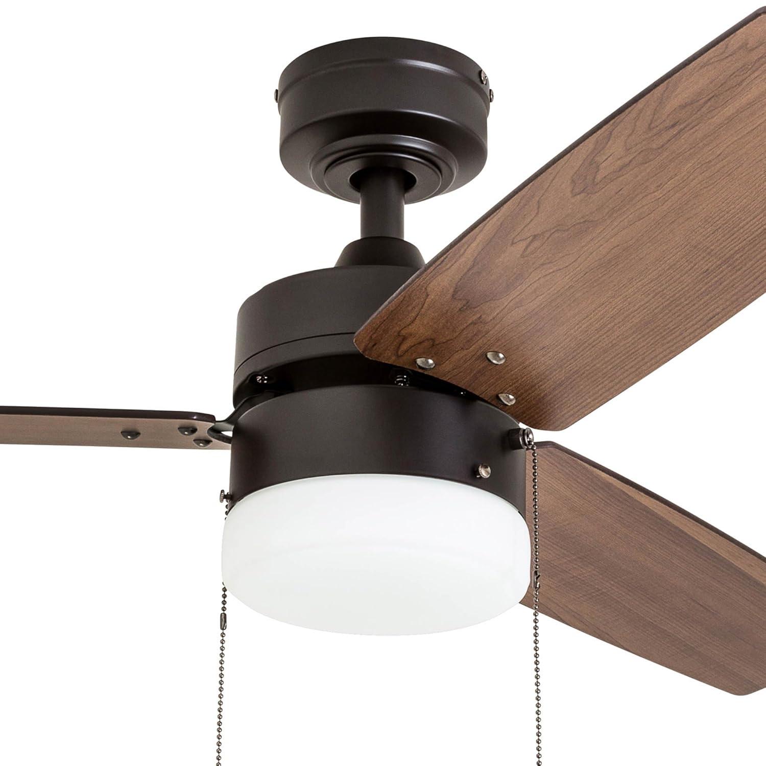Prominence Home Reston 42" Bronze Modern Small Room Ceiling Fan with 3 Blades, LED Light Kit, Pull Chains & Reverse Airflow