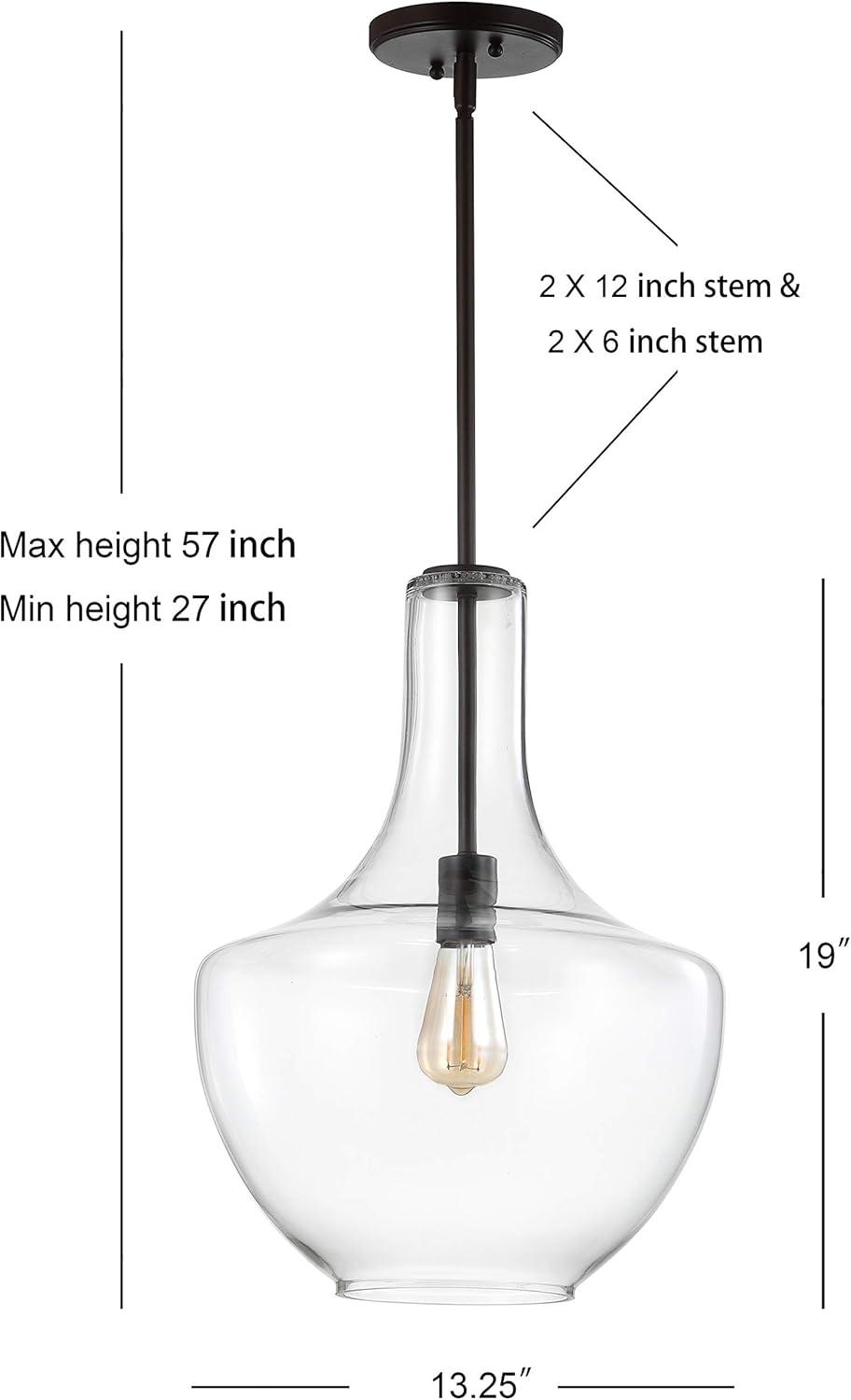 Watts 13.25" 1-Light Mid-Century Modern Iron/Glass LED Pendant, Oil Rubbed Bronze/Clear