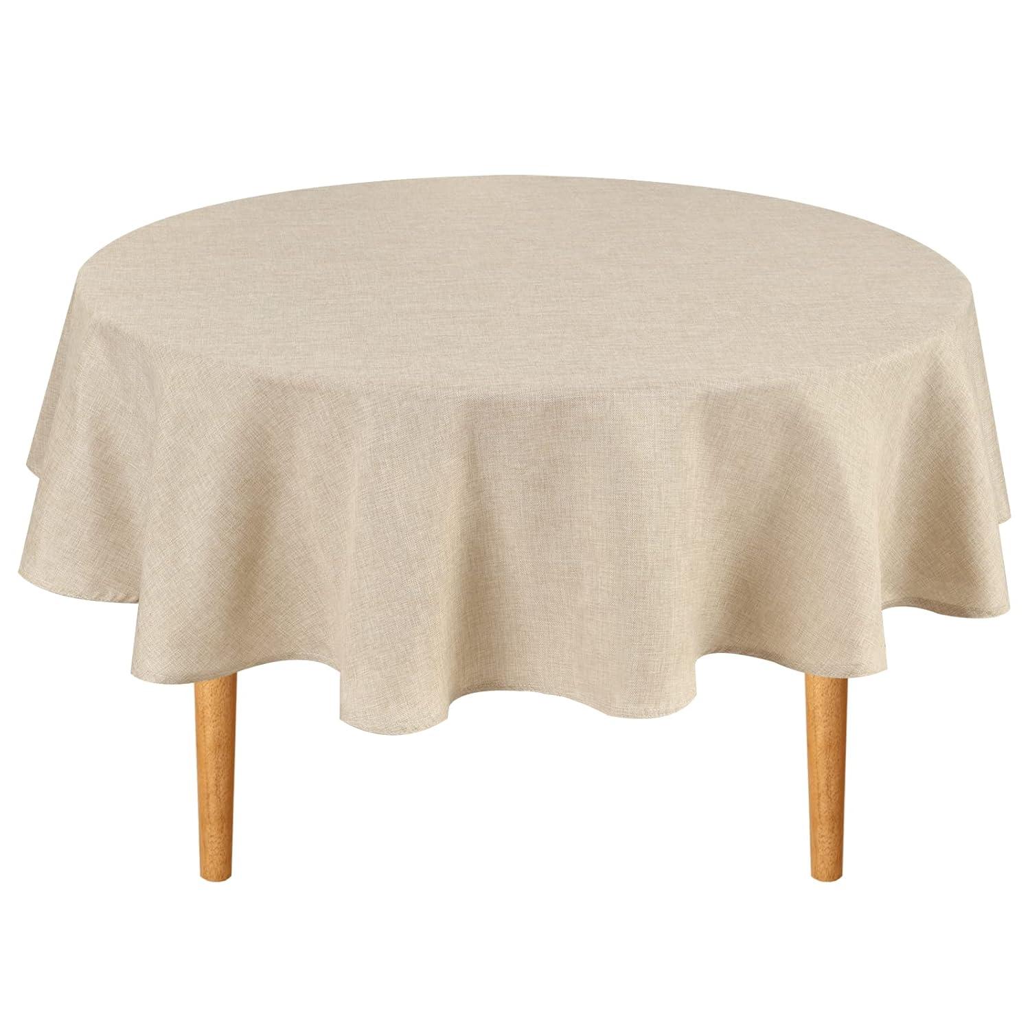 Hokku Designs Round Linen Tablecloth 90 Inch - Wrinkle And Stain Resistant Washable Polyester Fabric Table Cloth For Dining Room Kitchen Party, Beige