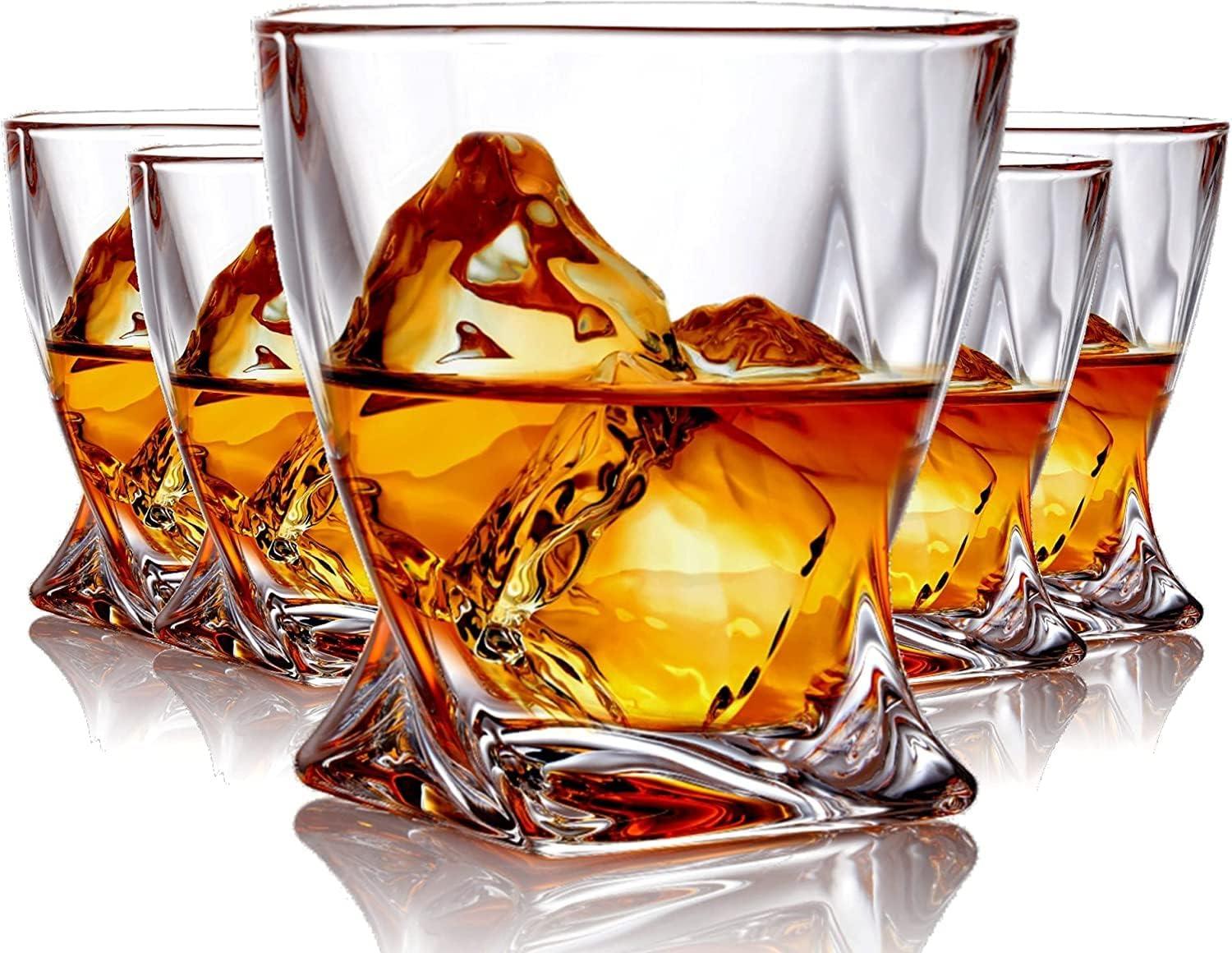 Set of 6 Clear Crystal Twist Whiskey Glasses 10 Ounce