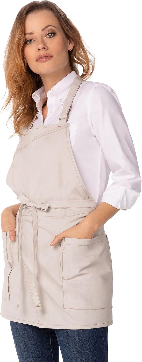 Natural Cotton Unisex Short Bib Apron with Pockets