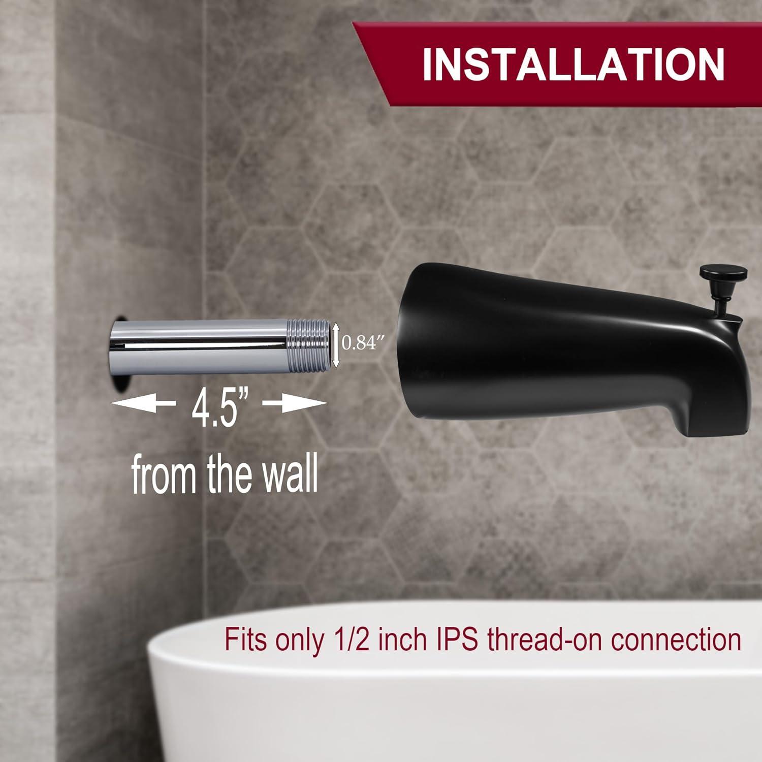 5-1/2" Reach Brass Wall Mount Tub Spout with Nose Diverter