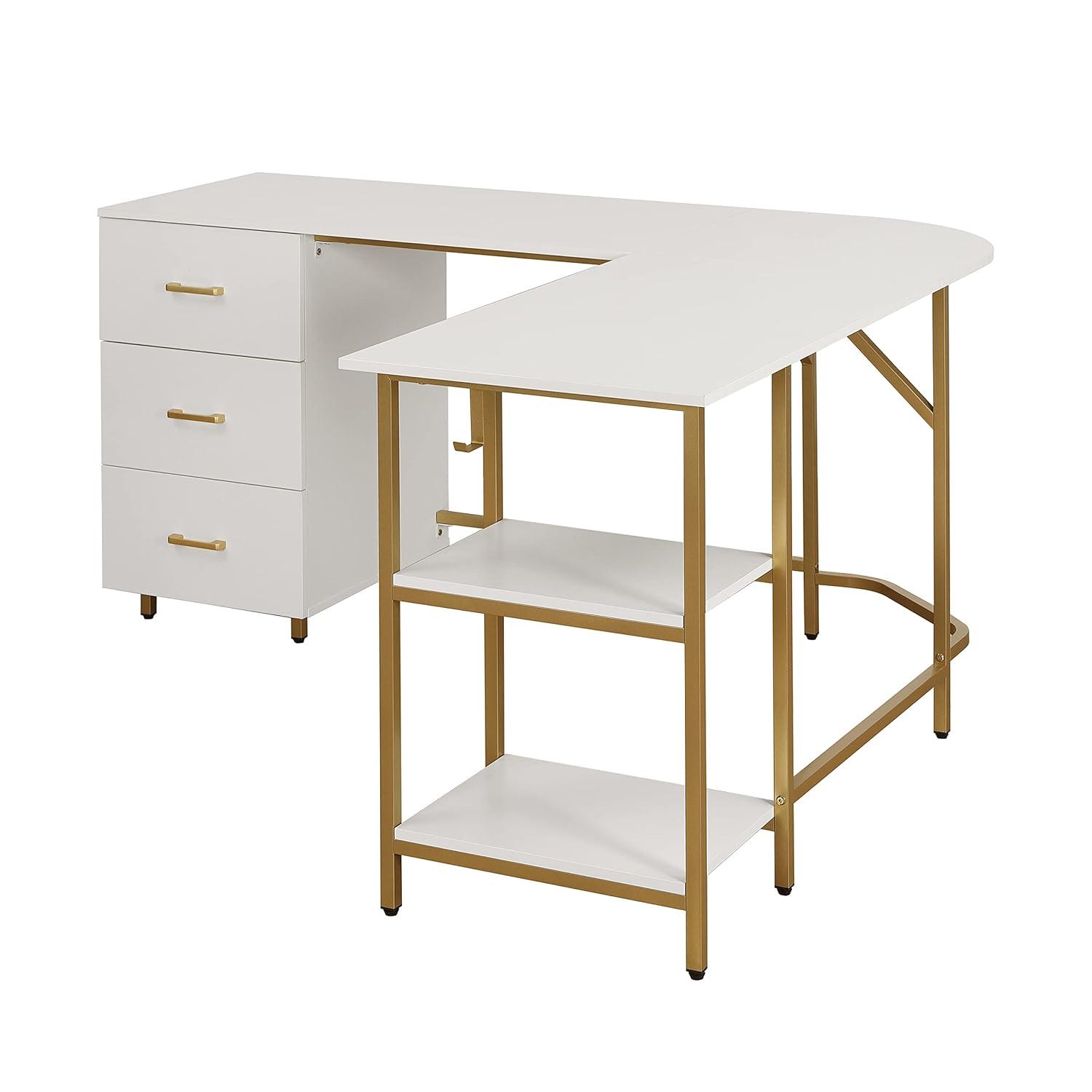 17 Stories Techni Mobili L-Shape Home Office Two-Tone Desk With Storage