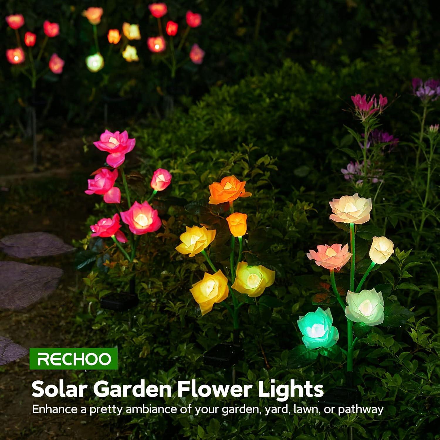 Multicolor LED Solar Garden Lights with Fabric Rose Flowers