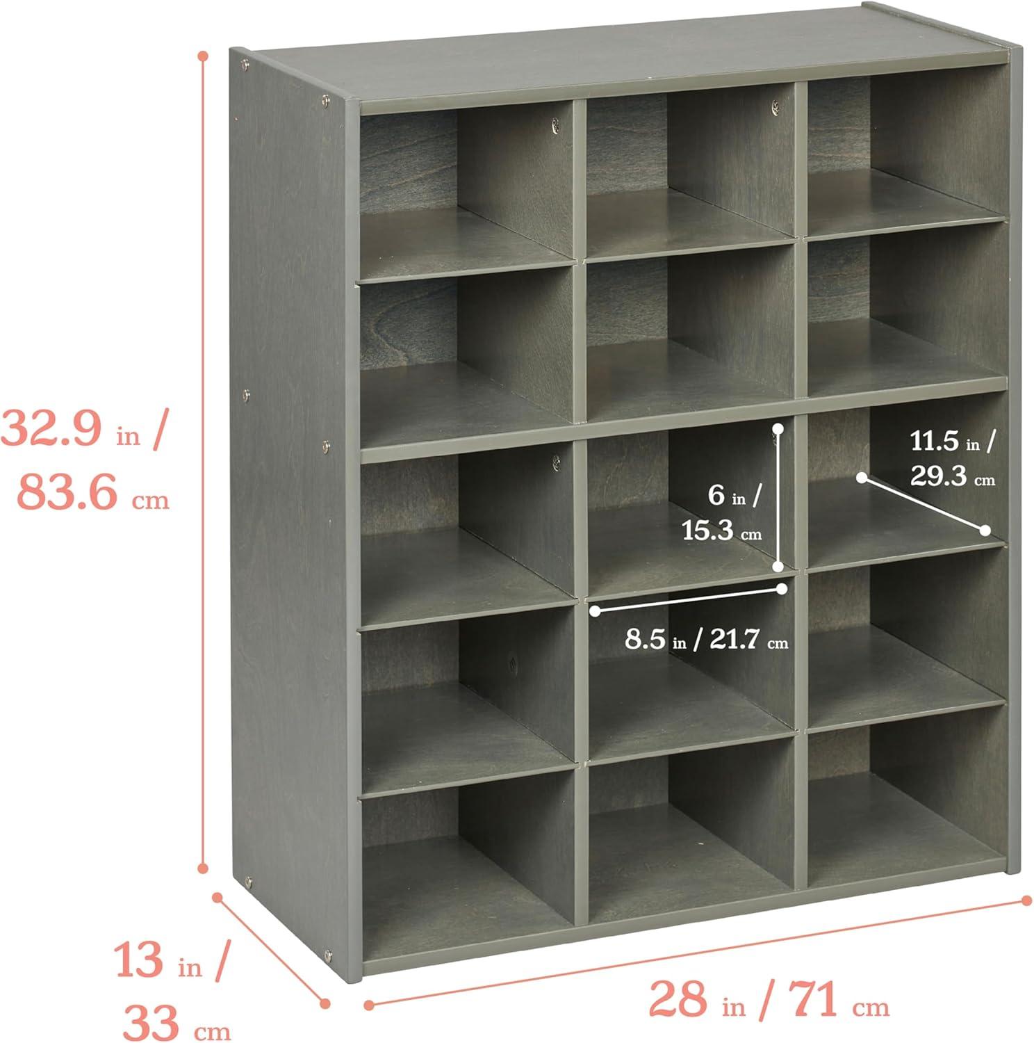 Grey Wash Birch 15-Cubby Kids Storage Cabinet