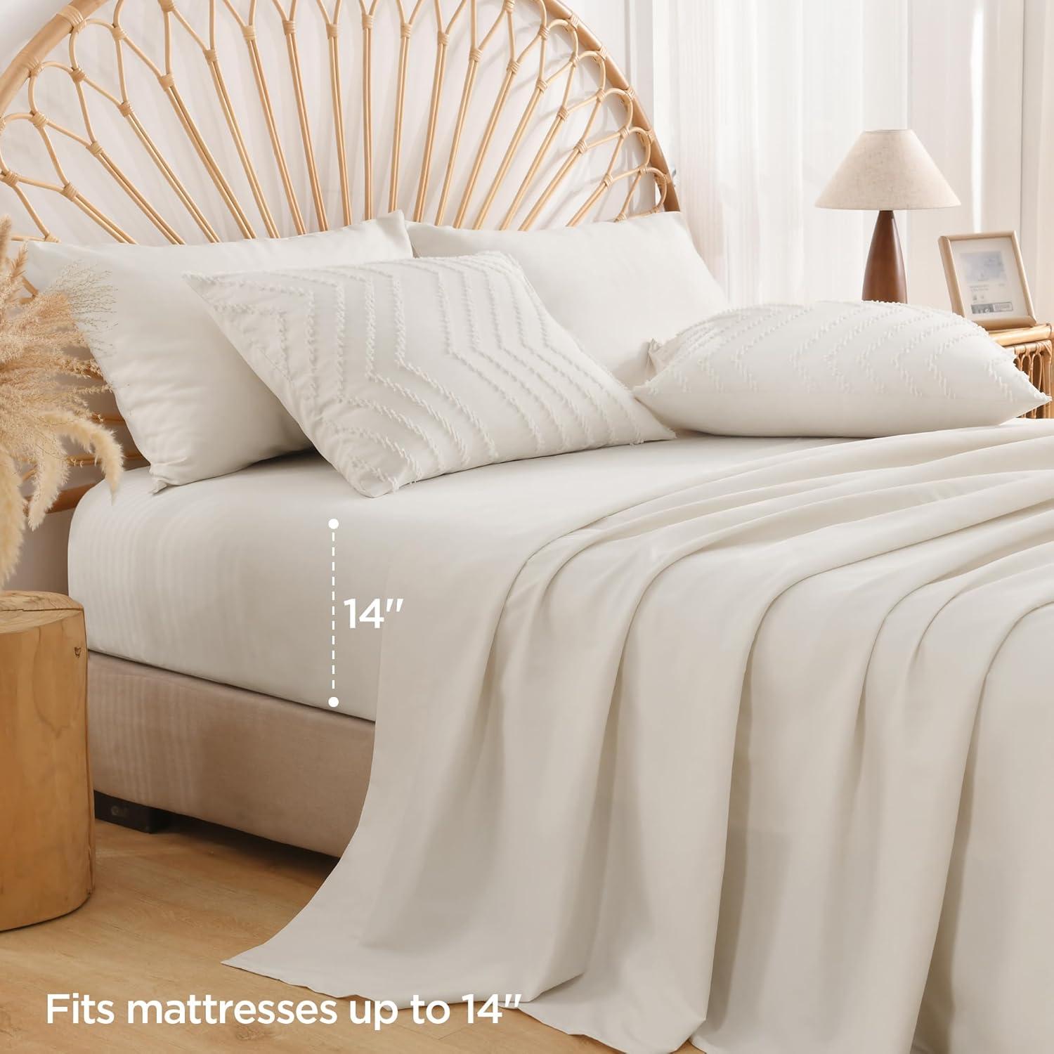 Beige Tufted Boho Queen Comforter Set with Pom Pom Accents
