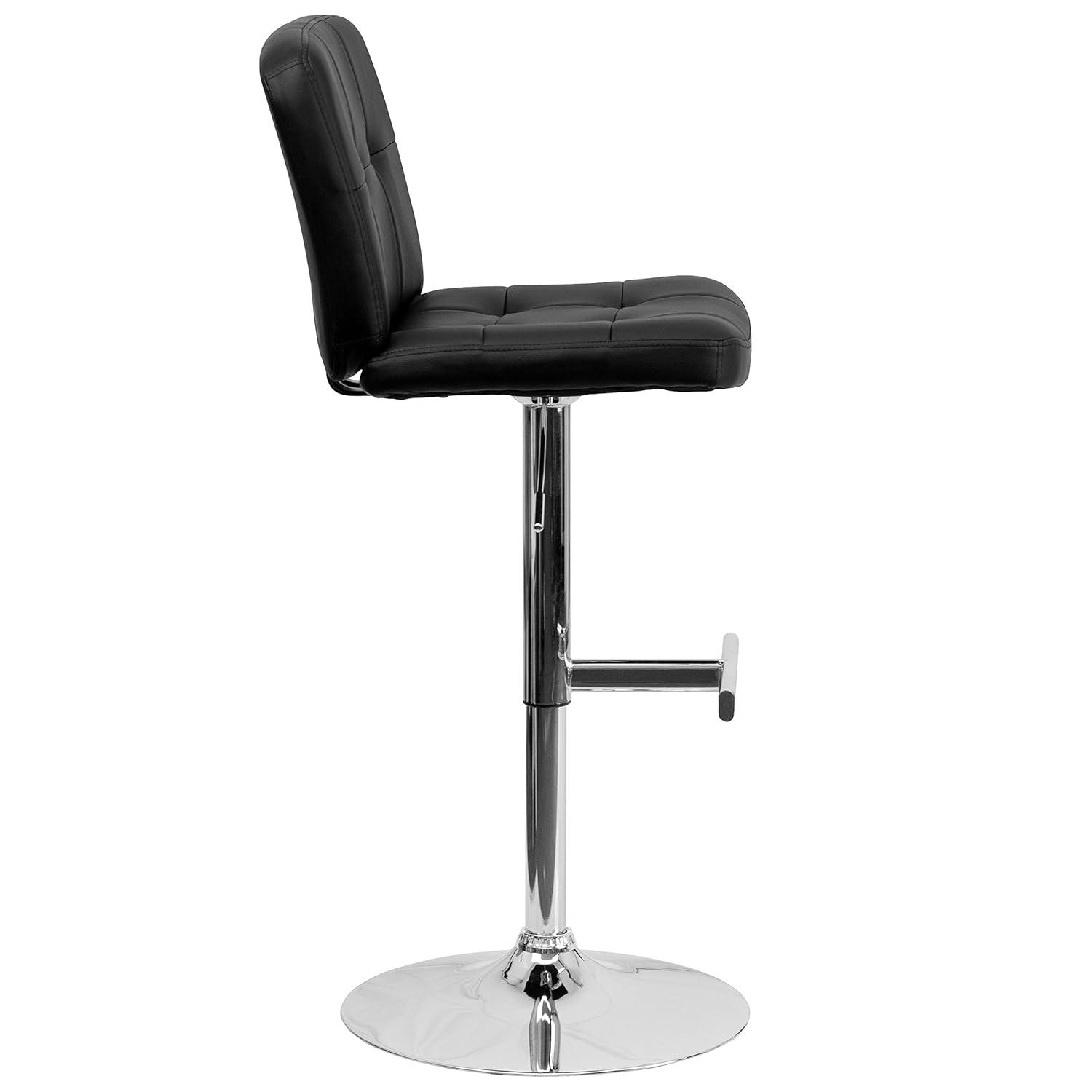Black Vinyl Adjustable Height Barstool with Chrome Base