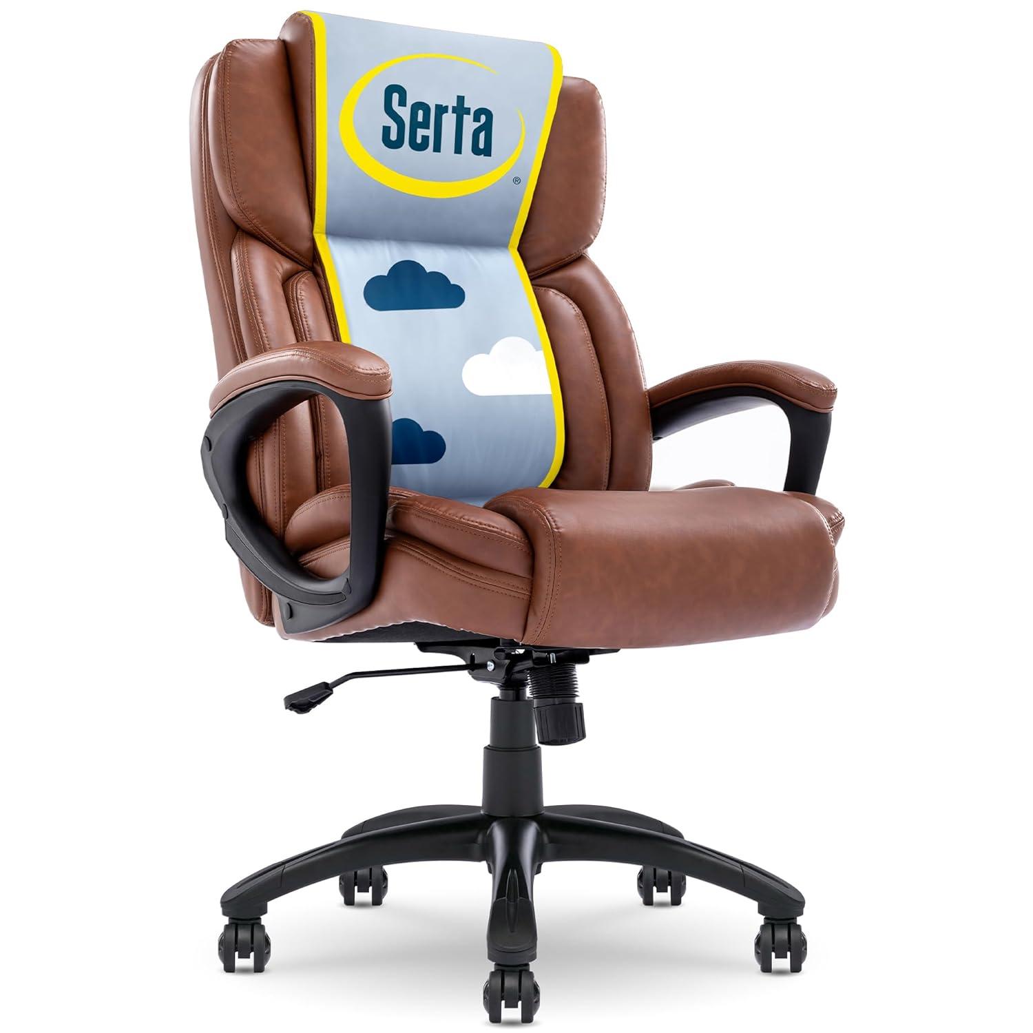 Serta Serta Garret Executive Office Chair, Ergonomic Lumbar Support, Semi-Plush Cushion, Body Pillows