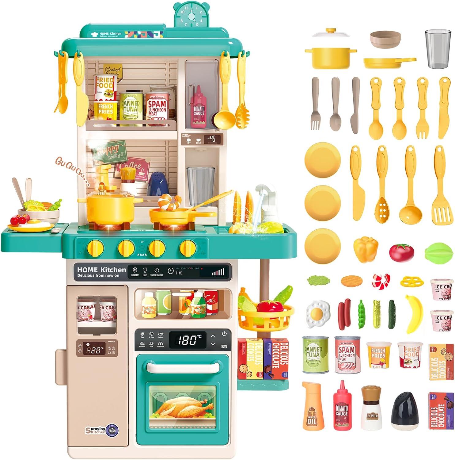 Kids Play Kitchen Set with Lights, Sounds, and Steam Effect