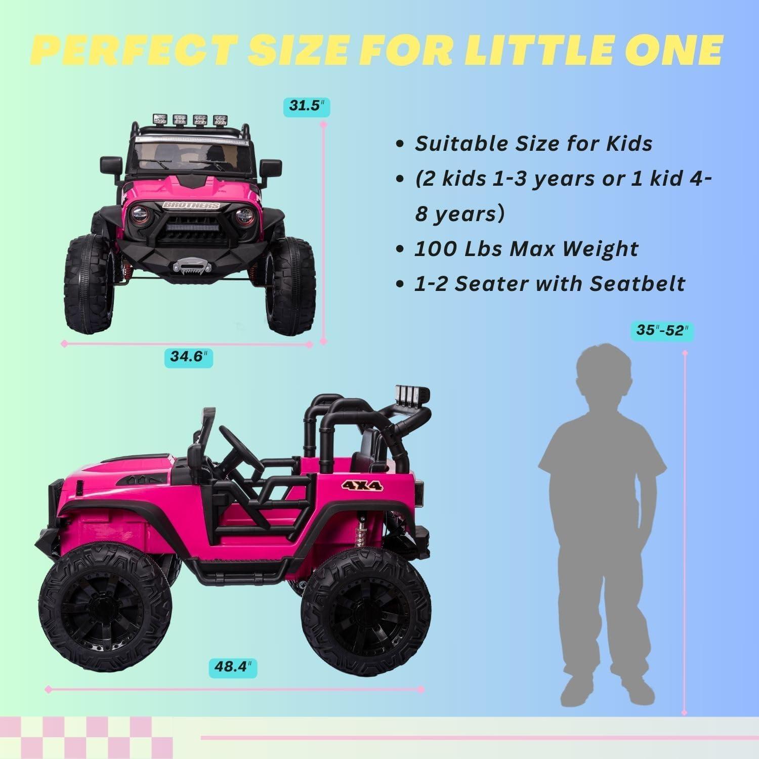 Hikiddo 24V 9Ah Ride on Toy for Big Kids, 2-Seater Powered Ride-on Truck Car with Remote - Pink