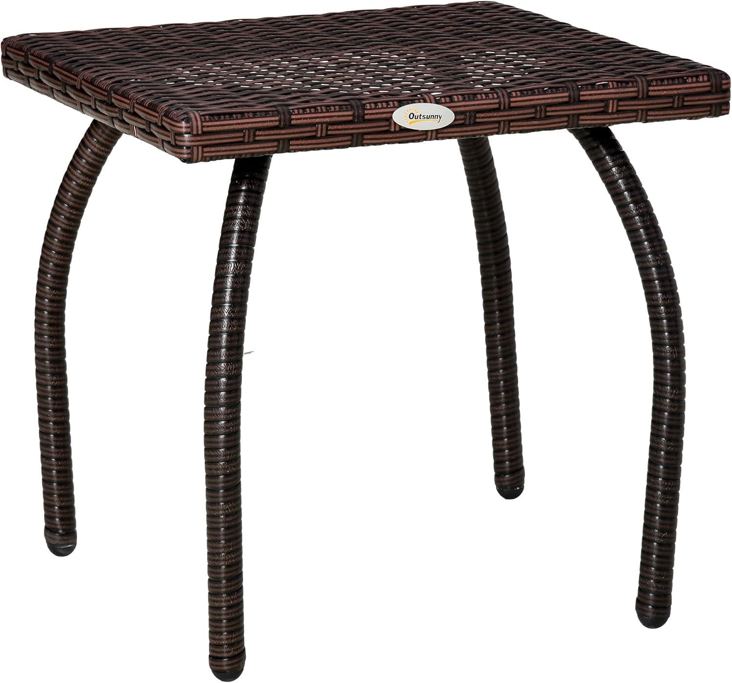 Outsunny Rattan Wicker Side Table, End Table with All-Weather Material for Outdoor, Garden, Balcony, or Backyard