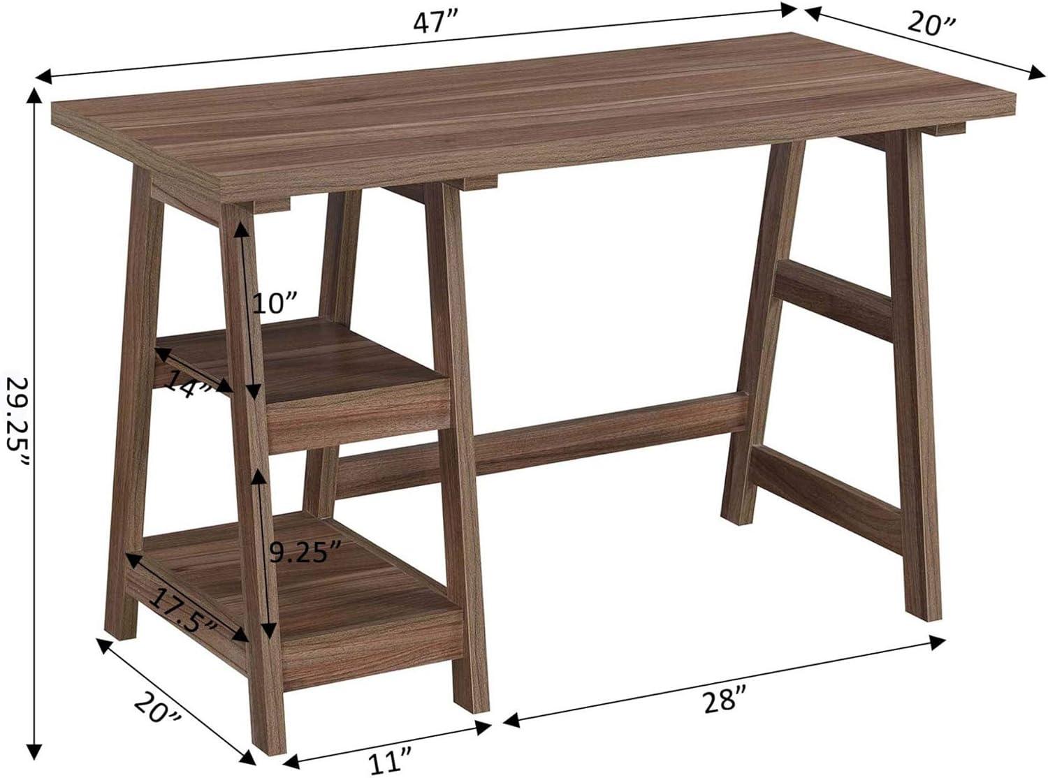 Cappuccino Wood Trestle Desk with Shelves, 47"