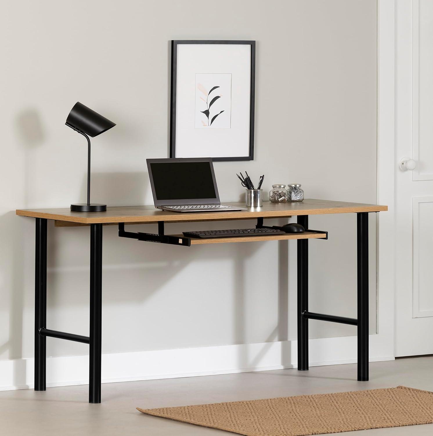 South Shore Ezra Melamine Desk Nordik Oak: Large Surface, Retractable Keyboard Shelf