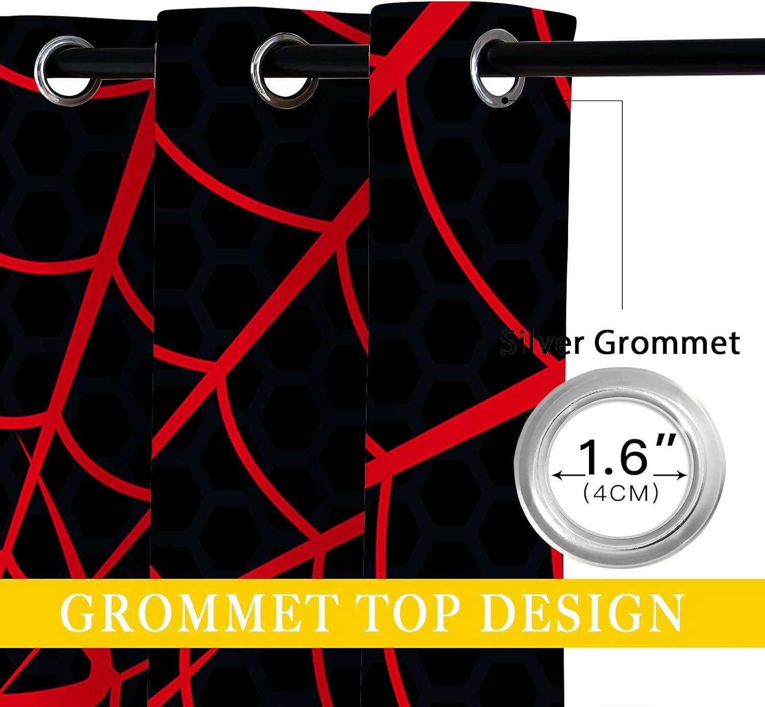 Superhero Blackout Curtains for Girls Boy Home Decor, Children Baby Black Red Spider Web Grommet Thermal Insulated Drapes Darkening Window Curtain for Bedroom Living Room, 42 x 45 Inch