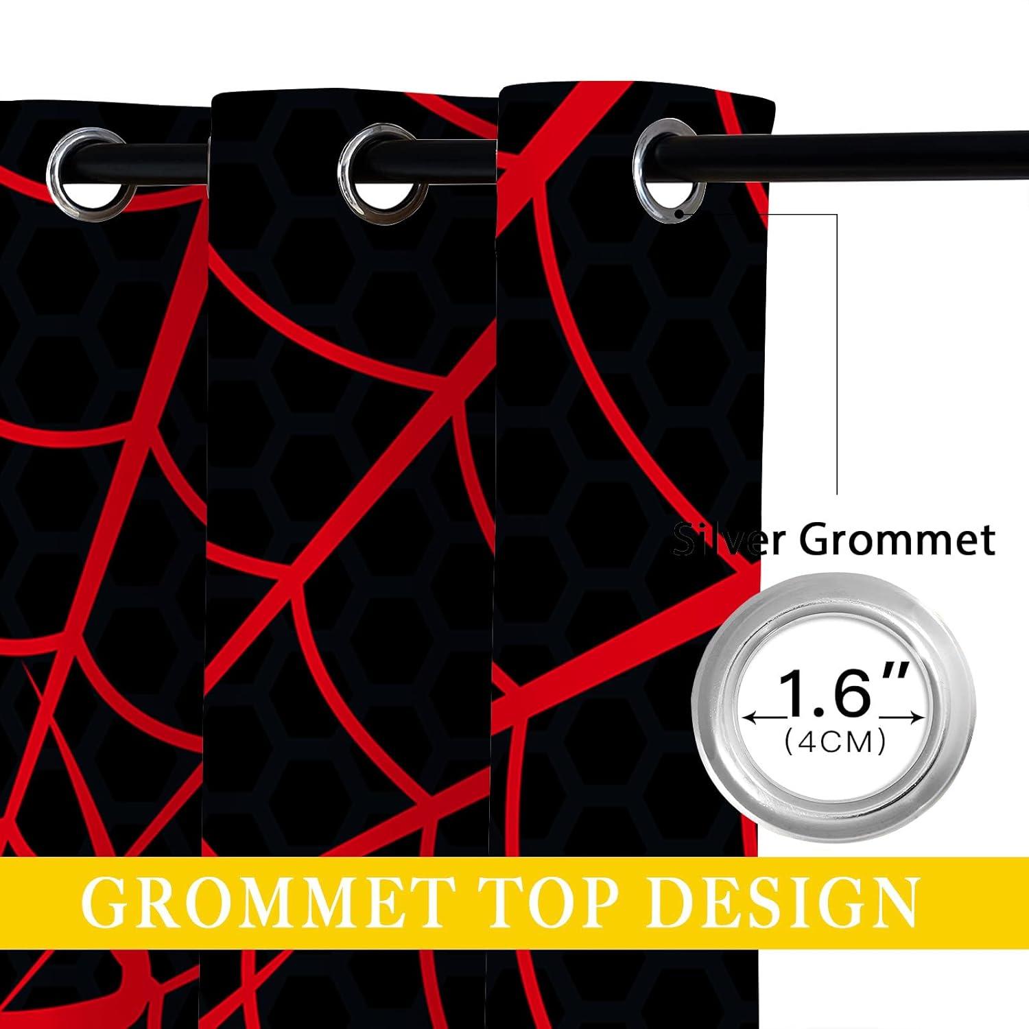 Superhero Blackout Curtains for Girls Boy Home Decor, Children Baby Black Red Spider Web Grommet Thermal Insulated Drapes Darkening Window Curtain for Bedroom Living Room, 42 x 45 Inch