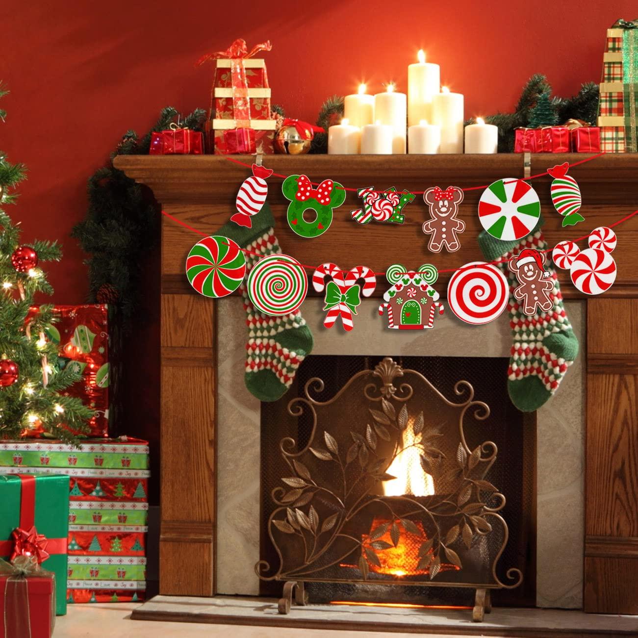 Christmas Tree Decorations,Christmas Lollipop Candy Cane Ornaments Paper Cards Hanging Mick-ey Mouse Gingerbread Christmas Decor for Peppermint Christmas Tree Decorations- Set of 26