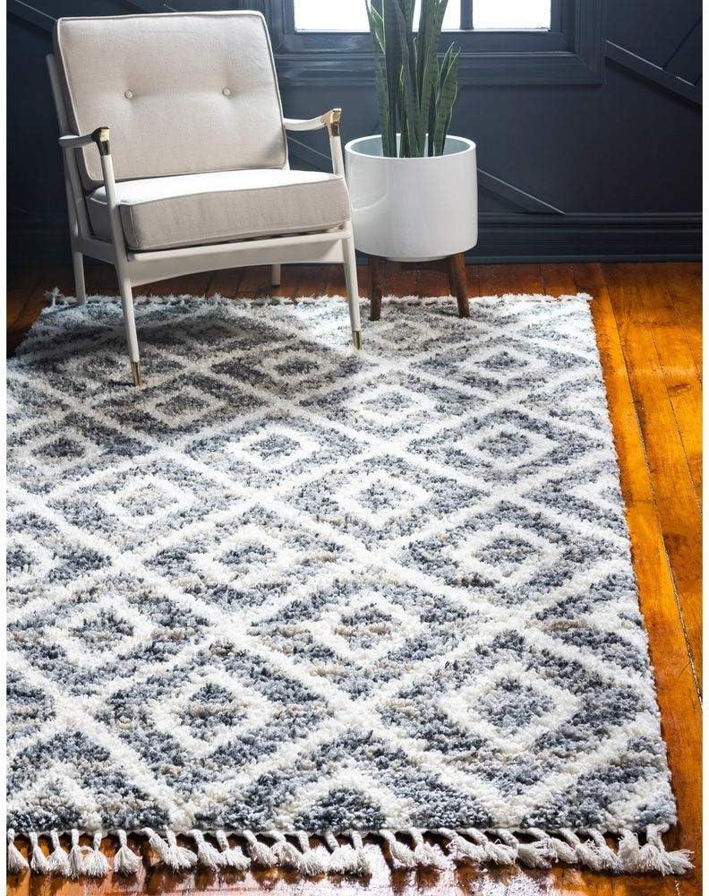 Blue Geometric Braided Shag 8' x 10' Synthetic Rug