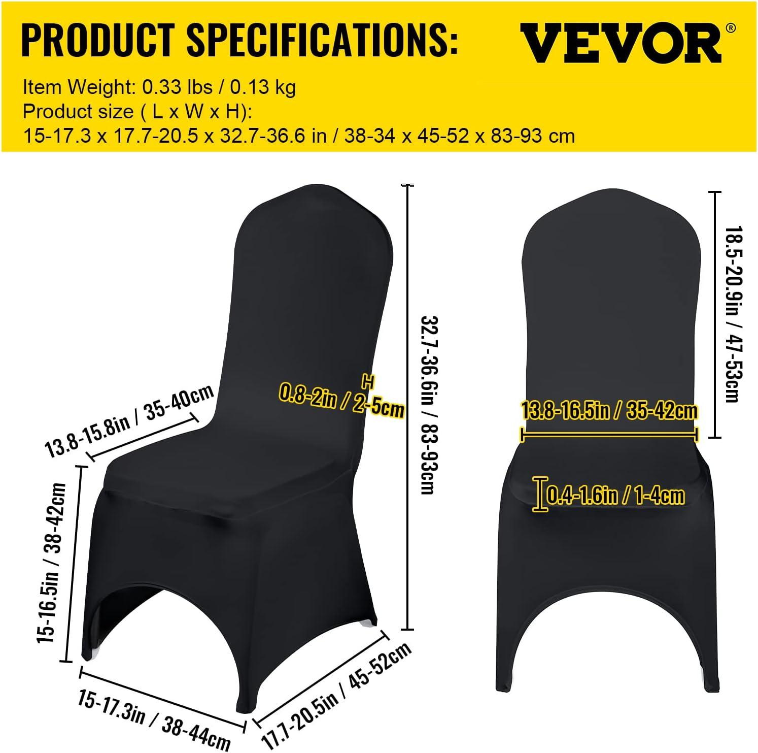 VEVOR Black Stretch Spandex Chair Covers, Set of 50 - Universal Fitted Slipcovers for Folding Chairs - Removable and Washable - Ideal for Weddings, Banquets, Parties, and Celebrations