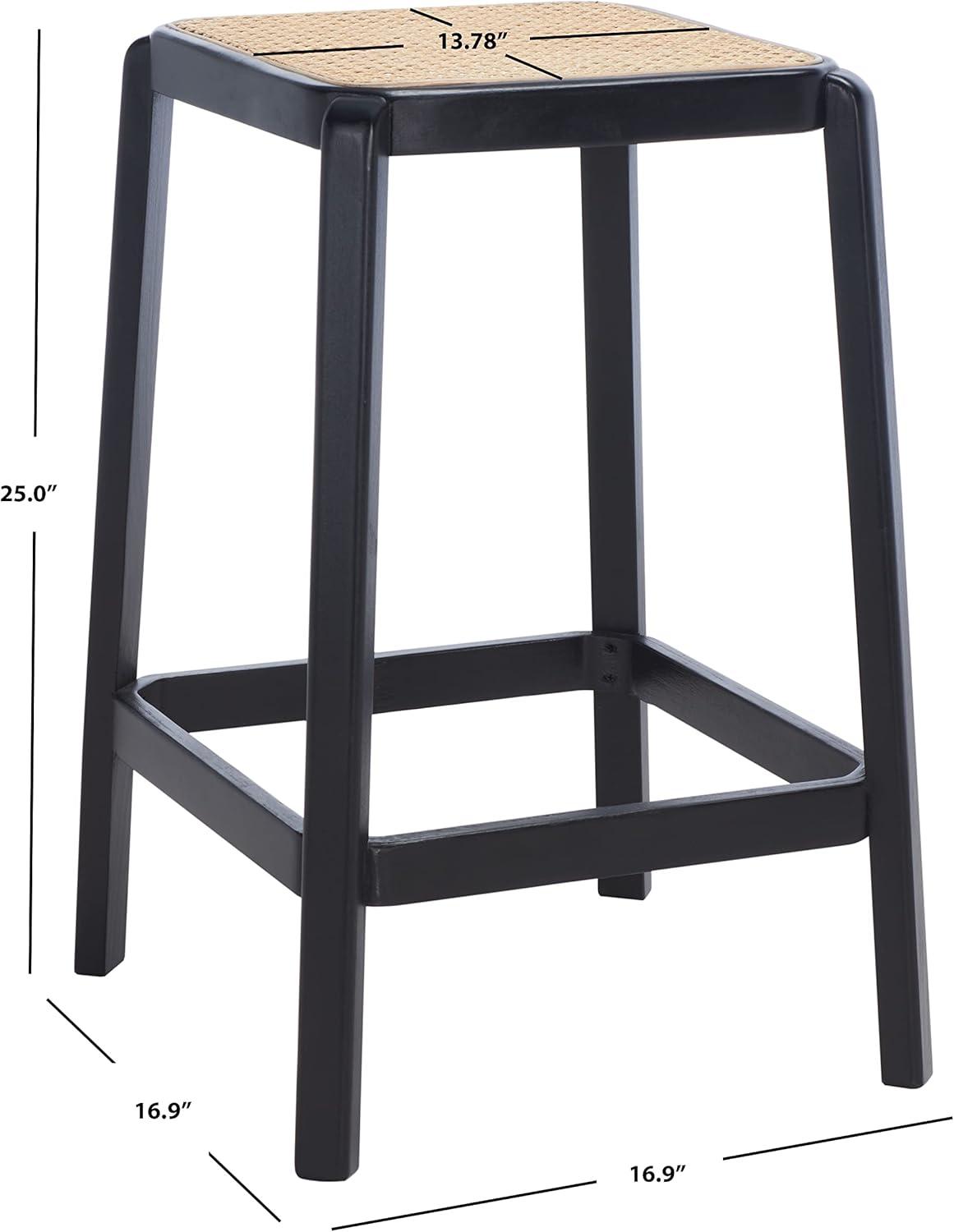 Silus Backless Cane Counter Stool - Black/Natural - Safavieh
