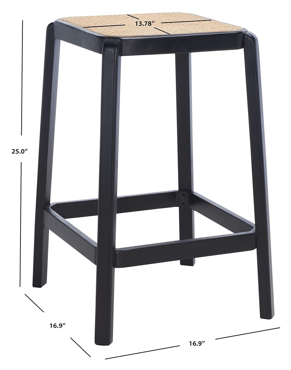 Silus Backless Cane Counter Stool - Black/Natural - Safavieh