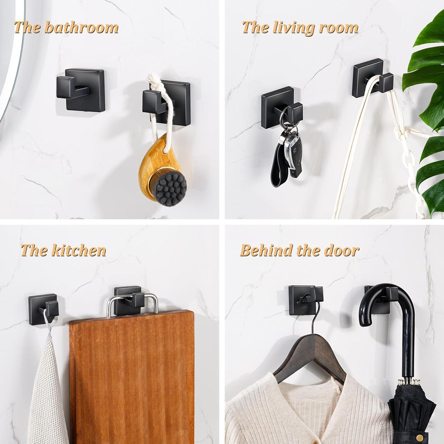 5 Pieces Square Matte Black Stainless Steel Bathroom Accessories Set Include 23.6 in Towel Bar, Toilet Paper Holder, Towel Ring, 2 Robe Towel Hooks