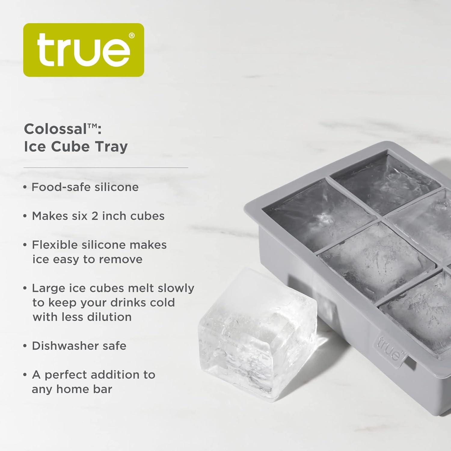 True Colossal Ice Cube Tray, Extra Large Ice Cubes, Dishwasher Safe Flexible Silicone Ice Cube Tray, Makes 6 2 Inch Ice Cubes, Grey, Set of 1