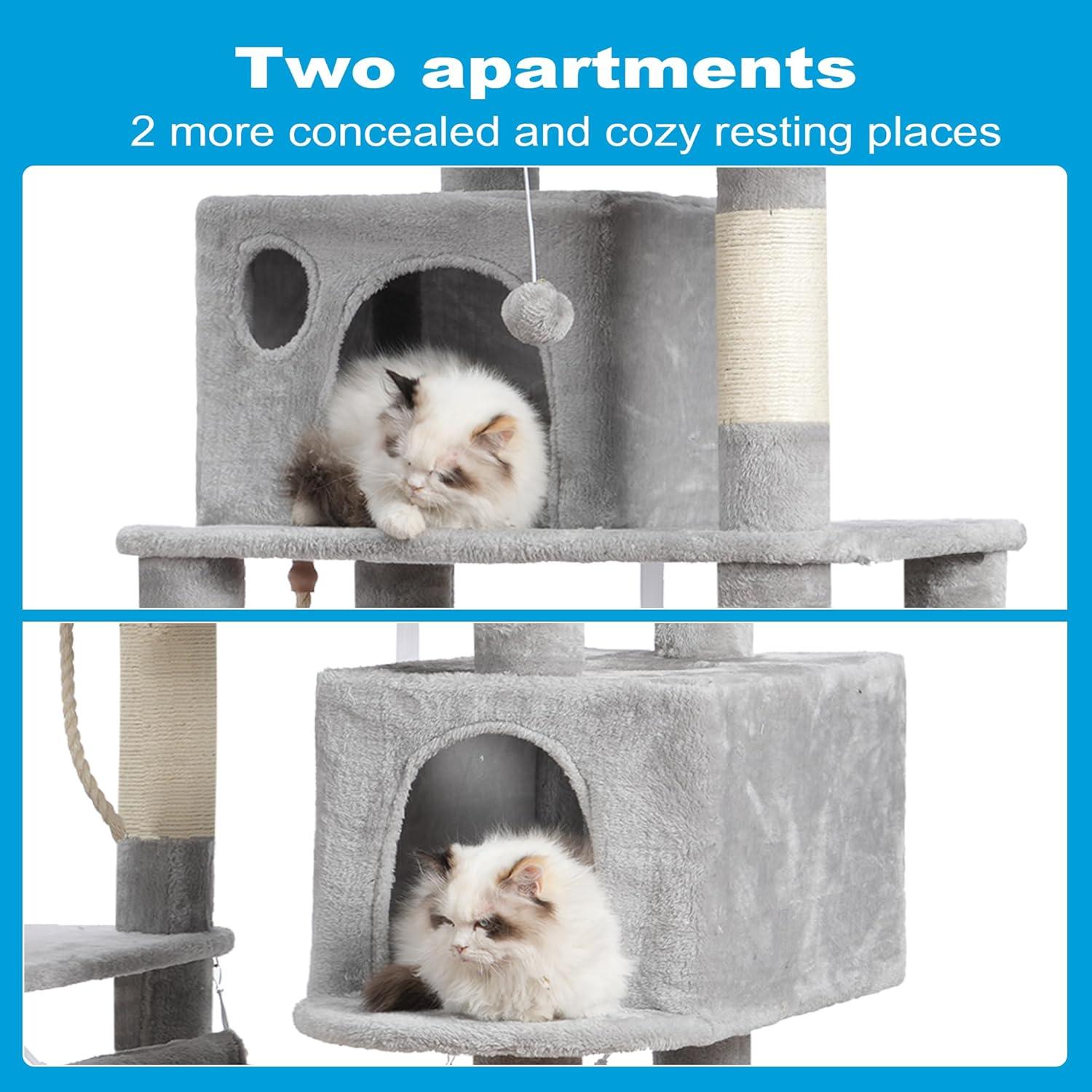 Large Multi-Level Gray Cat Tree with Sisal Posts