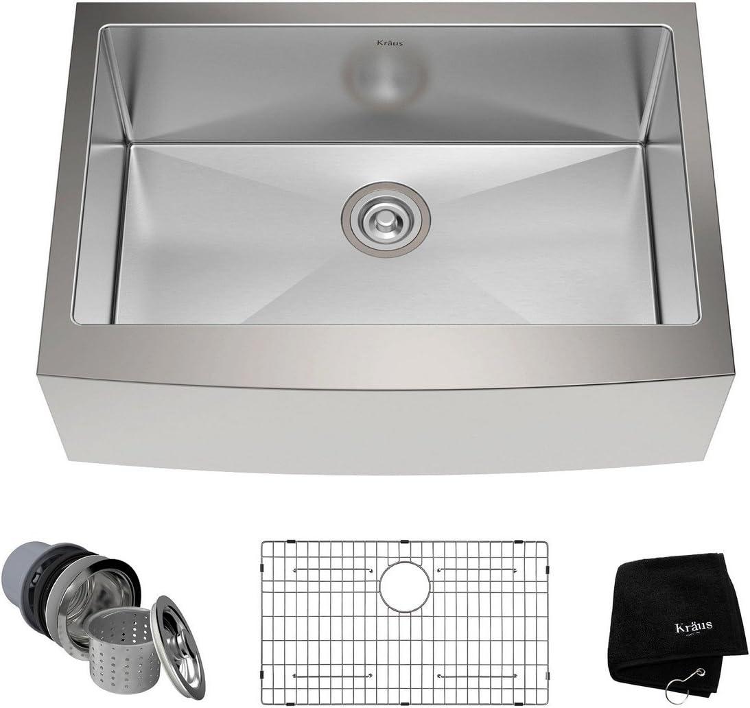 KRAUS Standart Pro Apron Front Farmhouse 16 Gauge Single Bowl Stainless Steel Kitchen Sink