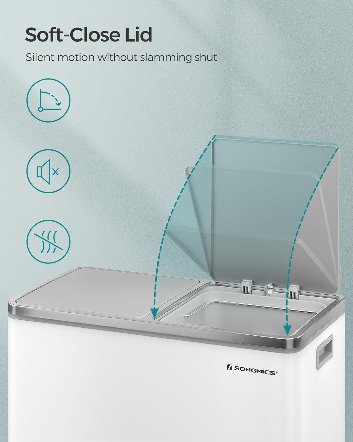 Songmics 2 x 8 Gallon Stainless Steel Multi-Compartments Trash Can with 15 trash bags