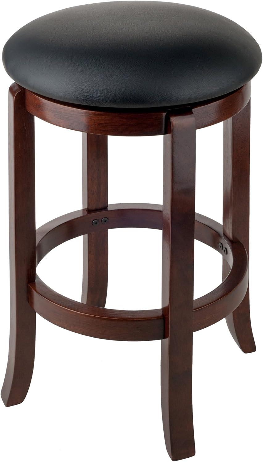 Winsome Walcott 24" Transitional Black Leather and Walnut Wood Swivel Barstool