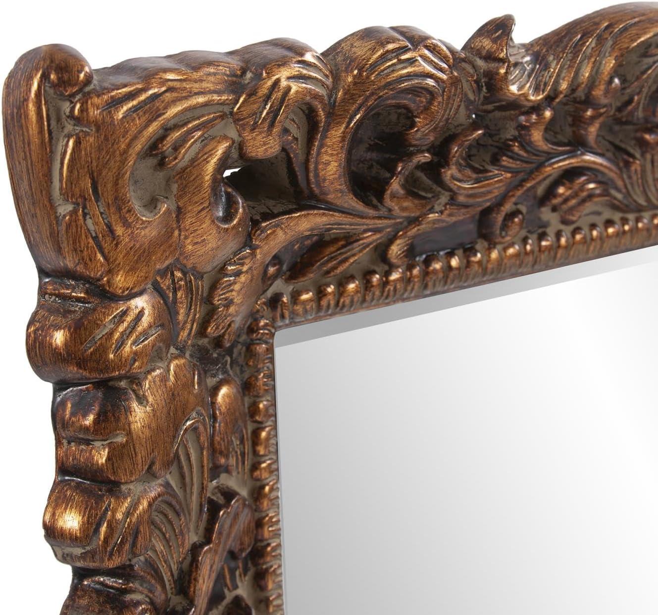 Howard Elliott Barcelona Hanging Rectangular Framed Wall Mirror, Antique Gold Resin, Traditional Designer Mirror for Home, Living Room or Bedroom, 23 x 35 Inch