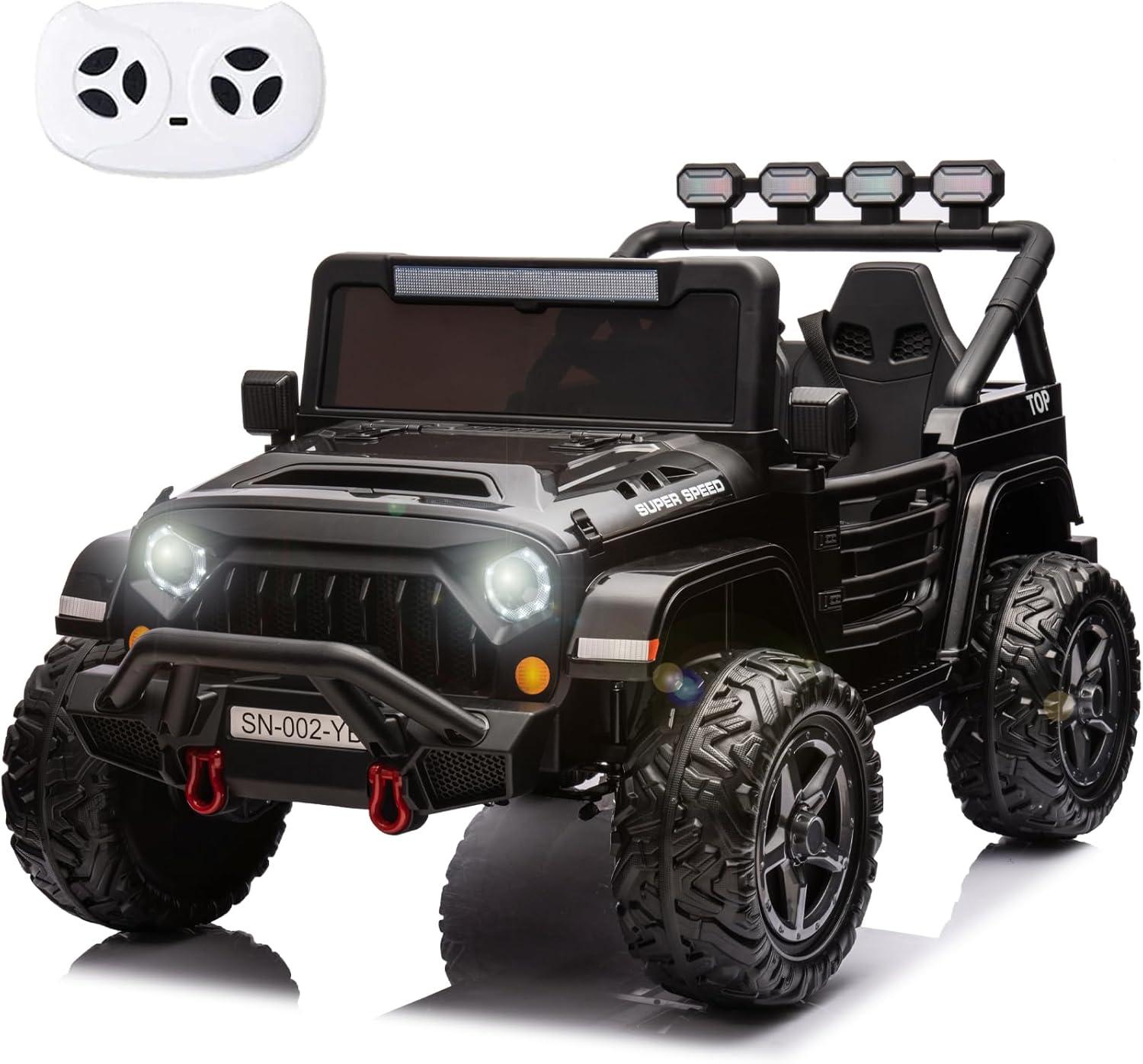 Black 24V 4WD 2-Seater Ride-On Truck with Remote Control