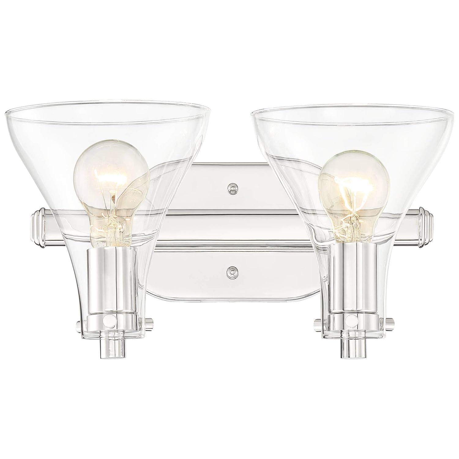 Possini Euro Design Sorren Modern Wall Light Sconce Polished Nickel Hardwire 14" 2-Light Fixture Clear Glass for Bedroom Bathroom Vanity Reading Home
