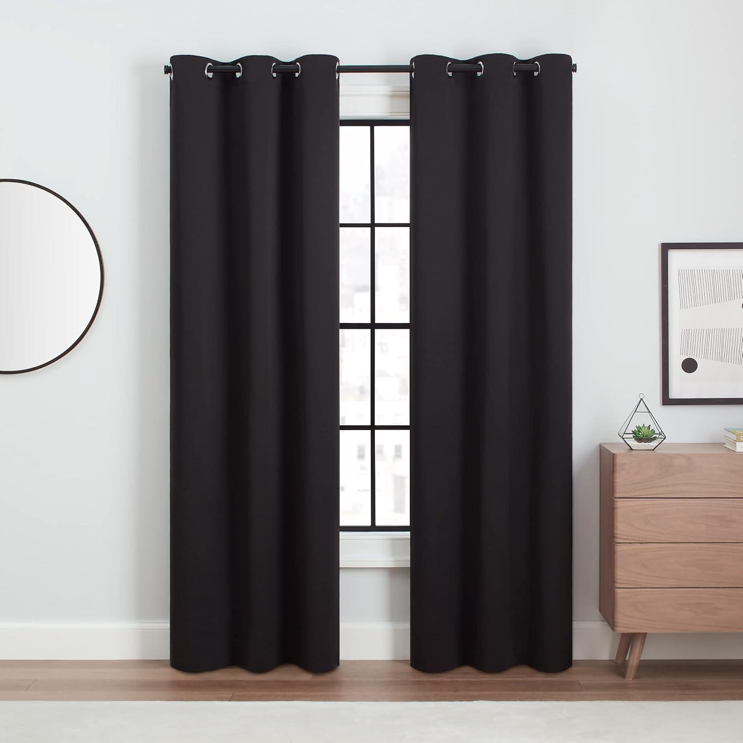 ECLIPSE Andover Solid Tripleweave Thermal Blackout Grommet Curtains for Bedroom (2 Panels), 42 in x 63 in, Black