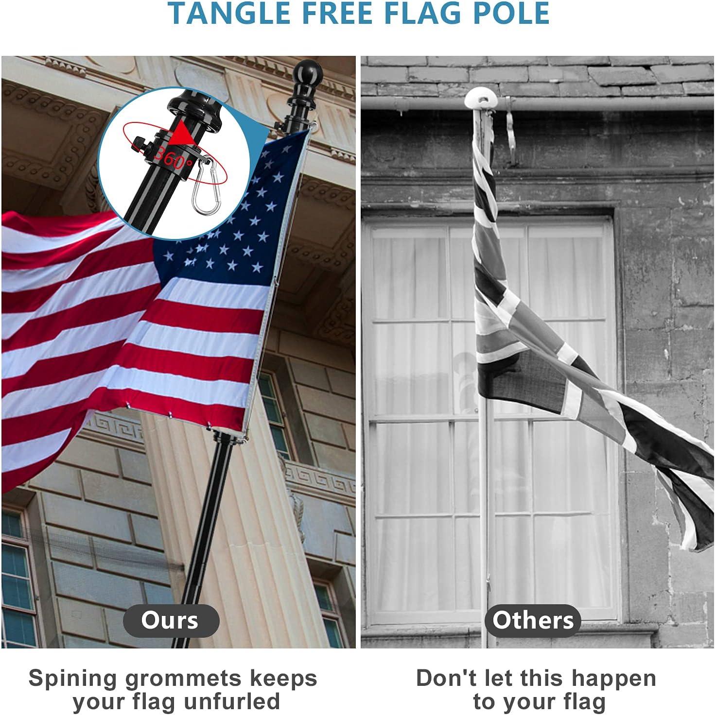 5ft Black Stainless Steel Tangle-Free Flag Pole with Holder Bracket