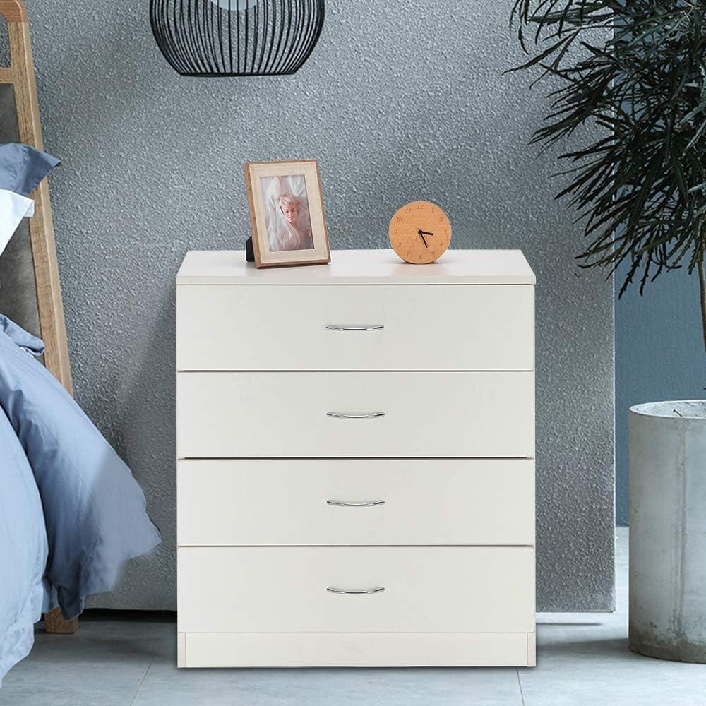 XIAOTAO White 4 Drawer Dresser for Bedroom, Modern Nightstand Storage Chest of Drawer, Wooden Side Table End Table, Living Room, Reception Room