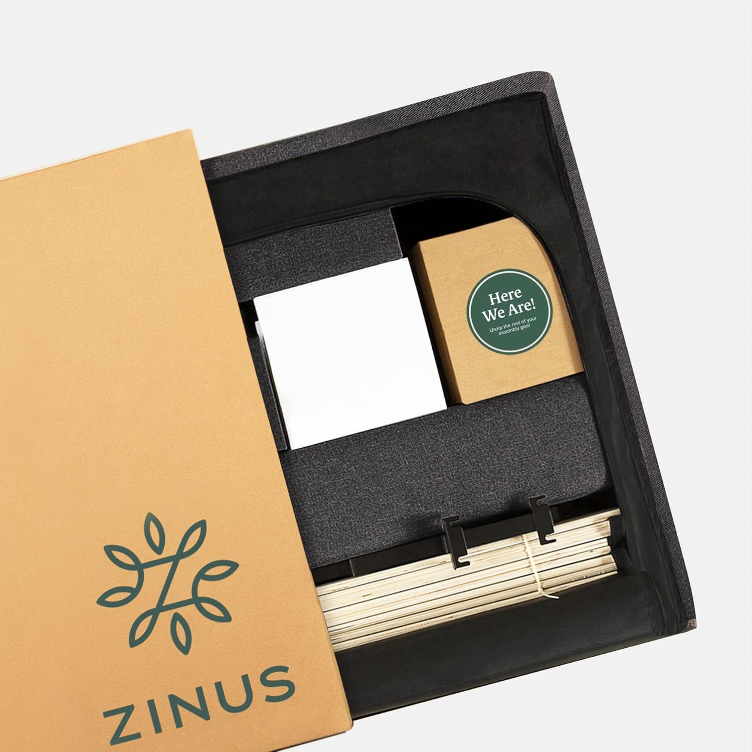 Zinus 39" Avery Platform Bed, Reclining Fabric Headboard and USB Ports, Beige, King