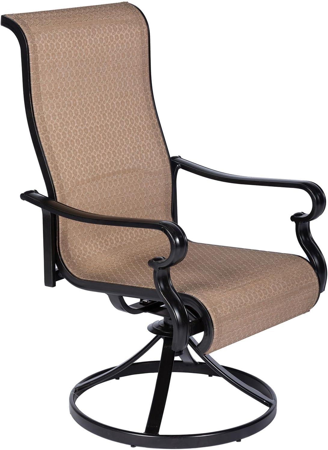 Hanover Brigantine Juego de Comedor Moderno para Exteriores de 7 Piezas / 4 Sillas con Cabestrillo, 2 Balancines Giratorios / Mesa con Tapa de 40'' x 70'' / Clima, Xido, Resistente a UV / Bronceado / BRIGDN7PCSW-2