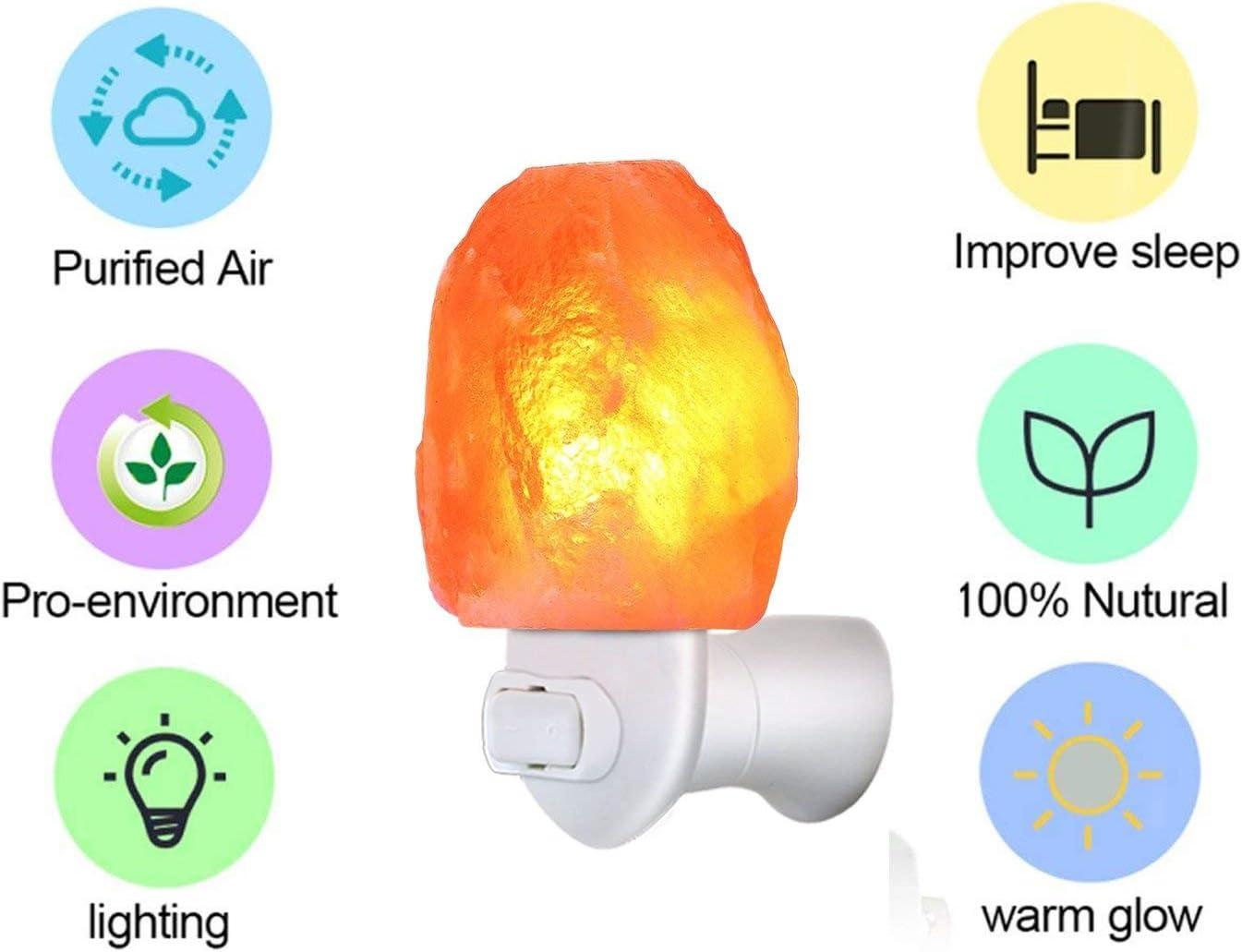 2 Pack Salt Night Light Lamp, Pink Natural Himalayan Salt Lamp, Mini Carved Salt Crystal Night Light Wall Light with Bulbs, Saftety Approved Wall Plug, Bedroom Decoration and Lighting