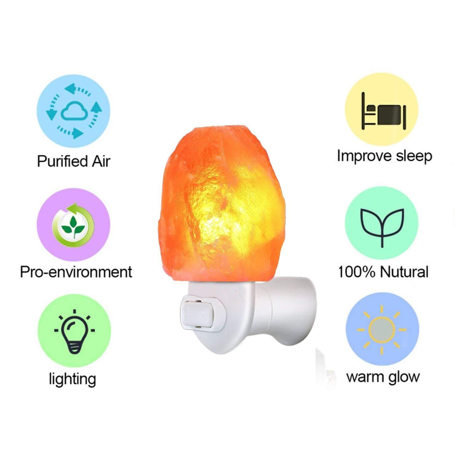 2 Pack Salt Night Light Lamp, Pink Natural Himalayan Salt Lamp, Mini Carved Salt Crystal Night Light Wall Light with Bulbs, Saftety Approved Wall Plug, Bedroom Decoration and Lighting