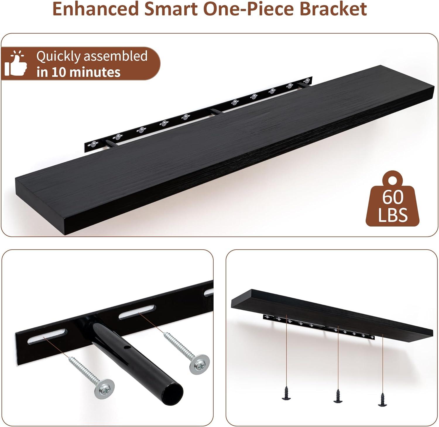 24 Inch Floating Shelves Set of 2, Rustic Solid Wood Wall Mounted Shelves for Decor & Storage, Dark Walnut Shelves for Bedroom Kitchen Living Room - Dark Walnut