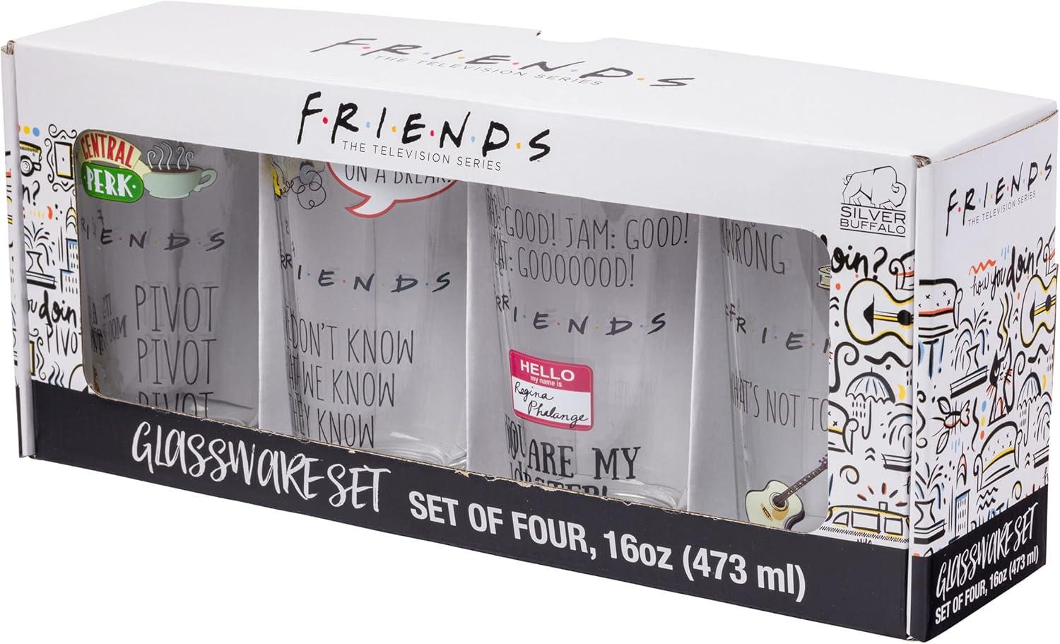 Friends Quotes Pattern 4-Piece 16 oz Pub Glass Set