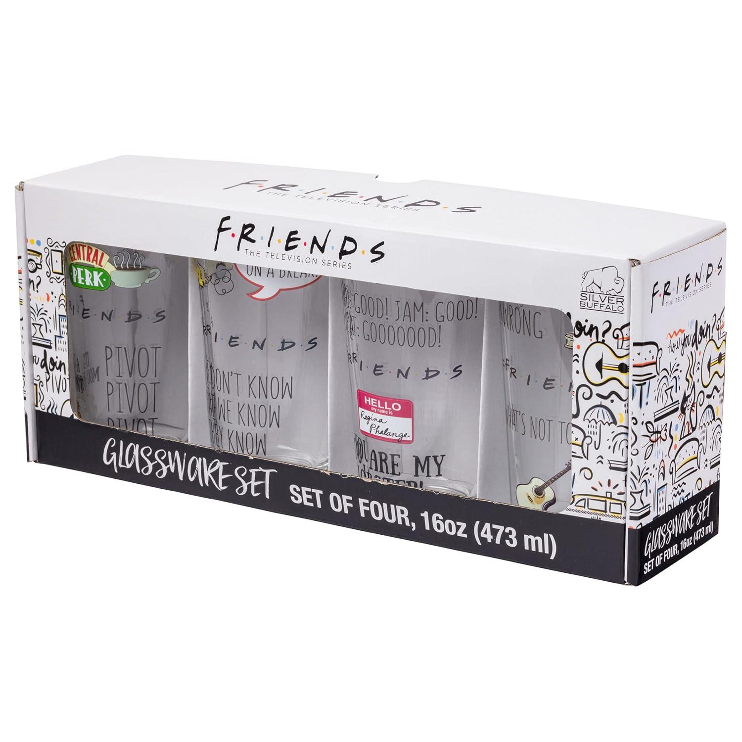 Friends Quotes Pattern 4-Piece 16 oz Pub Glass Set