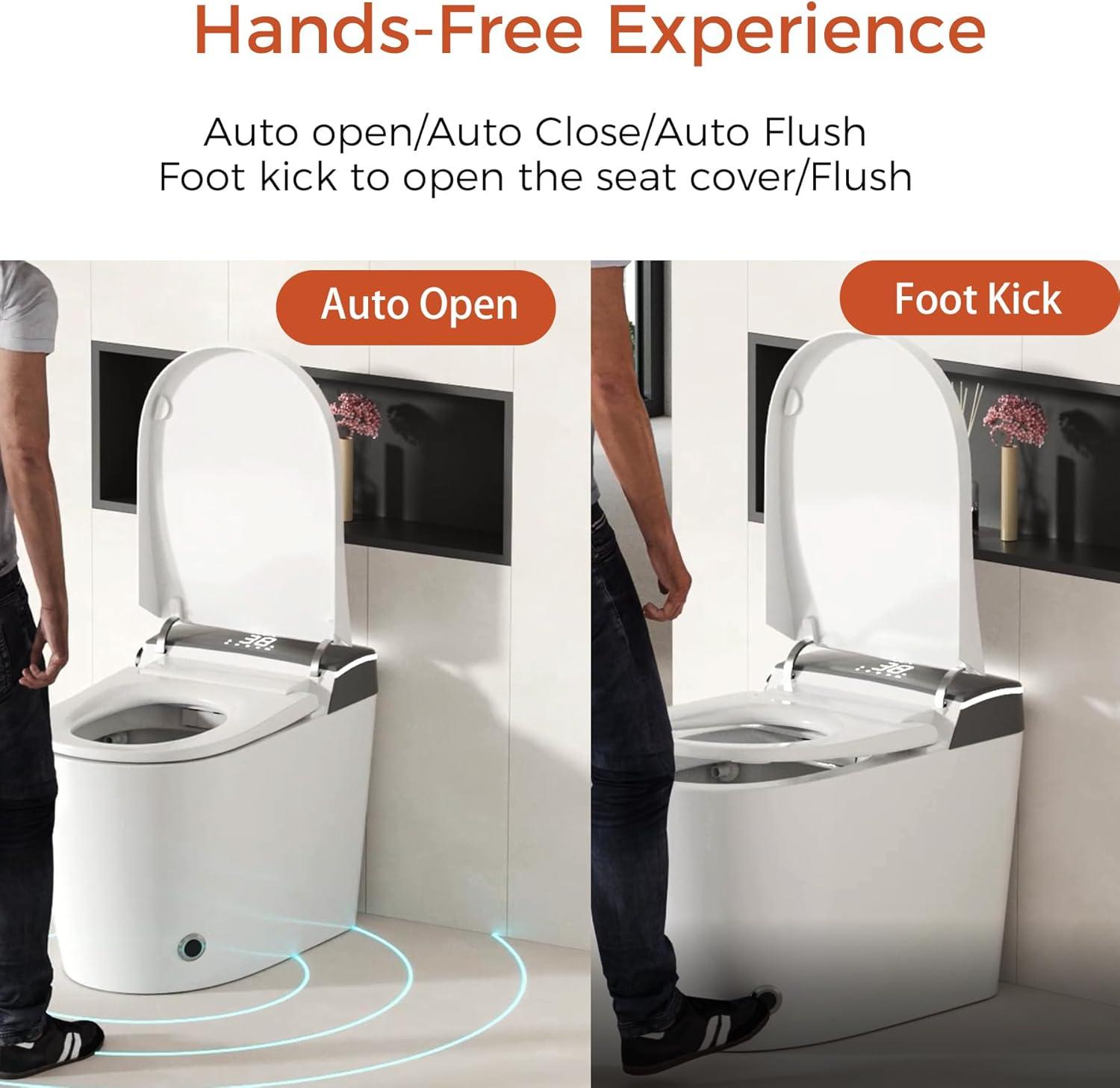 Auto Open/Close Lid Smart Toilet Bidet with Built-in Tank, Auto Flush & Wash, Elongated Heated Seat, Adjustable Water Temperature, and LED Light (1.28GPF)