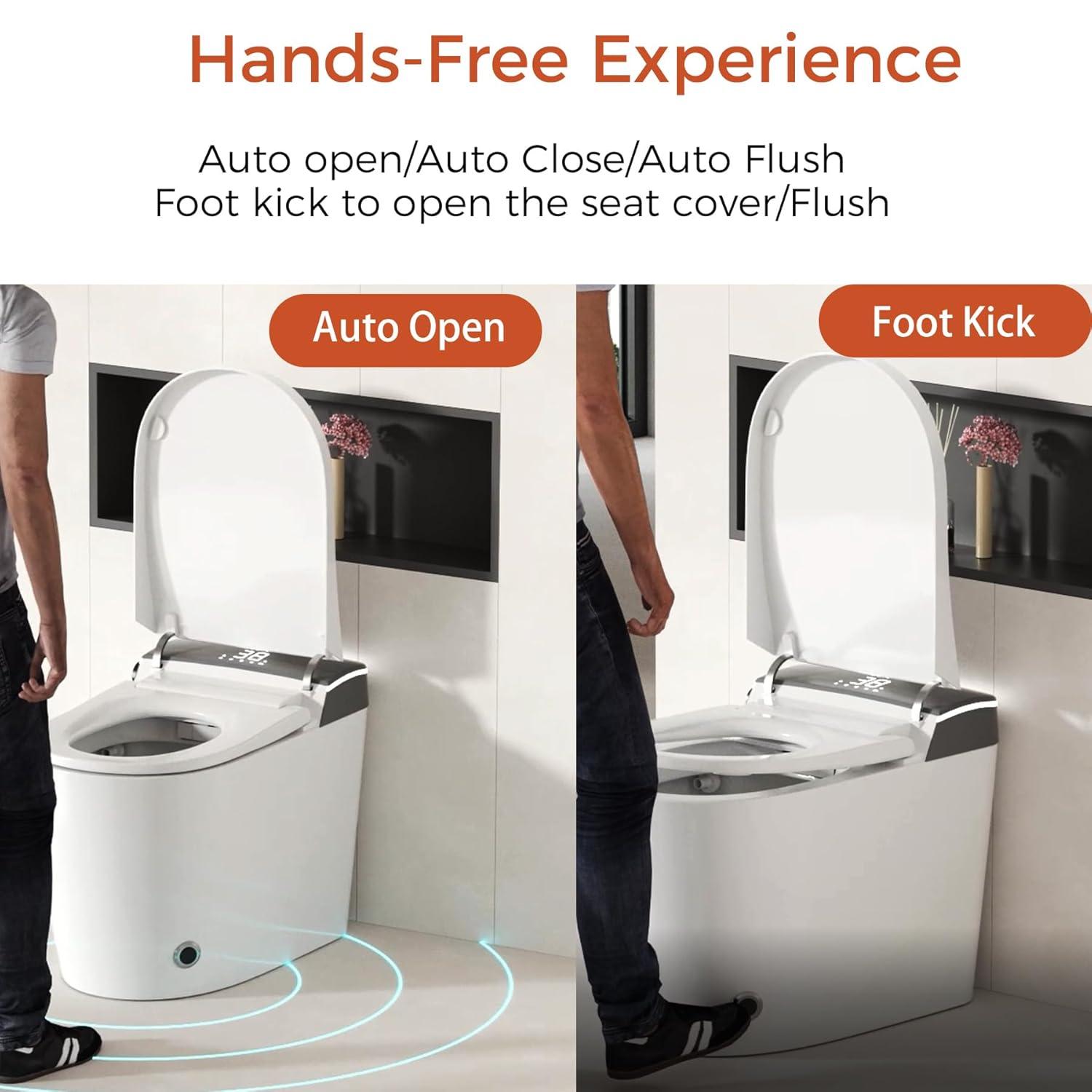 Auto Open/Close Lid Smart Toilet Bidet with Built-in Tank, Auto Flush & Wash, Elongated Heated Seat, Adjustable Water Temperature, and LED Light (1.28GPF)