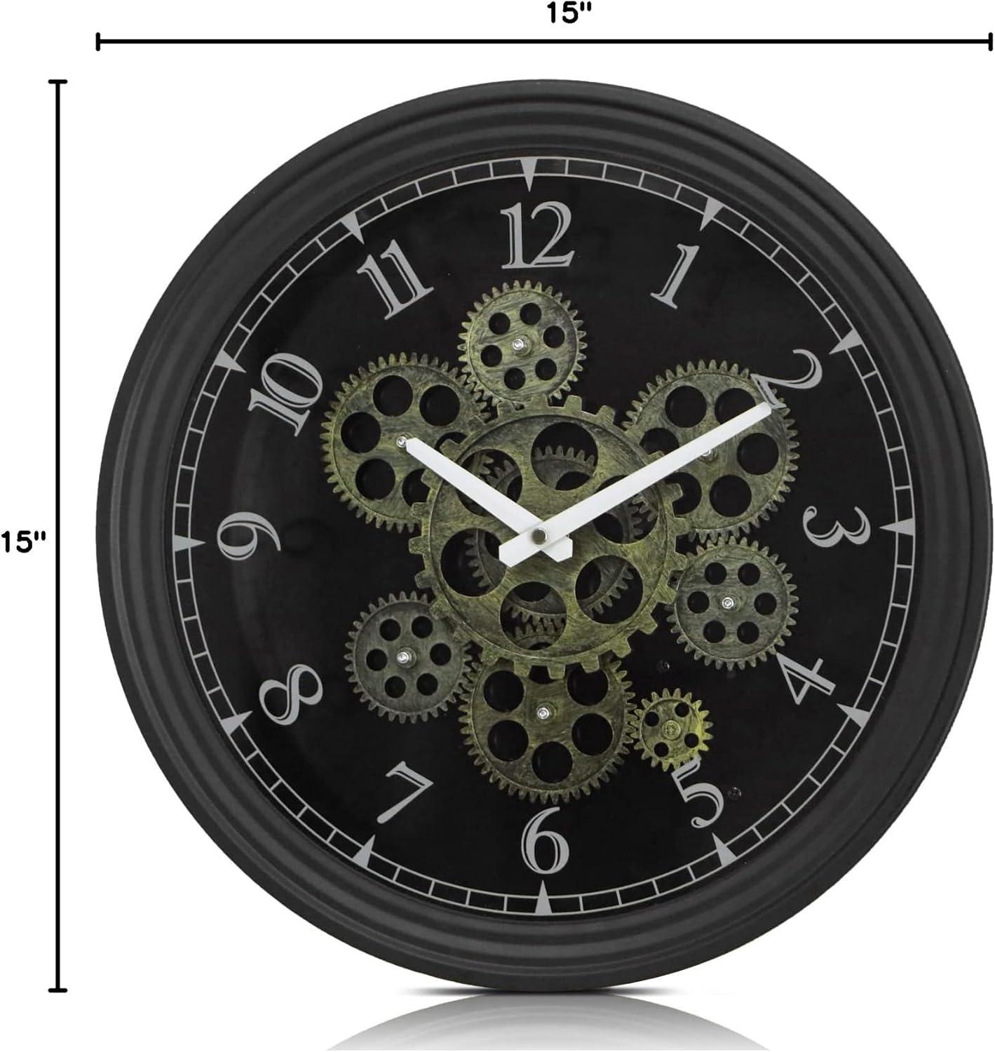 15'' Black and Gold Metal Steampunk Gear Wall Clock