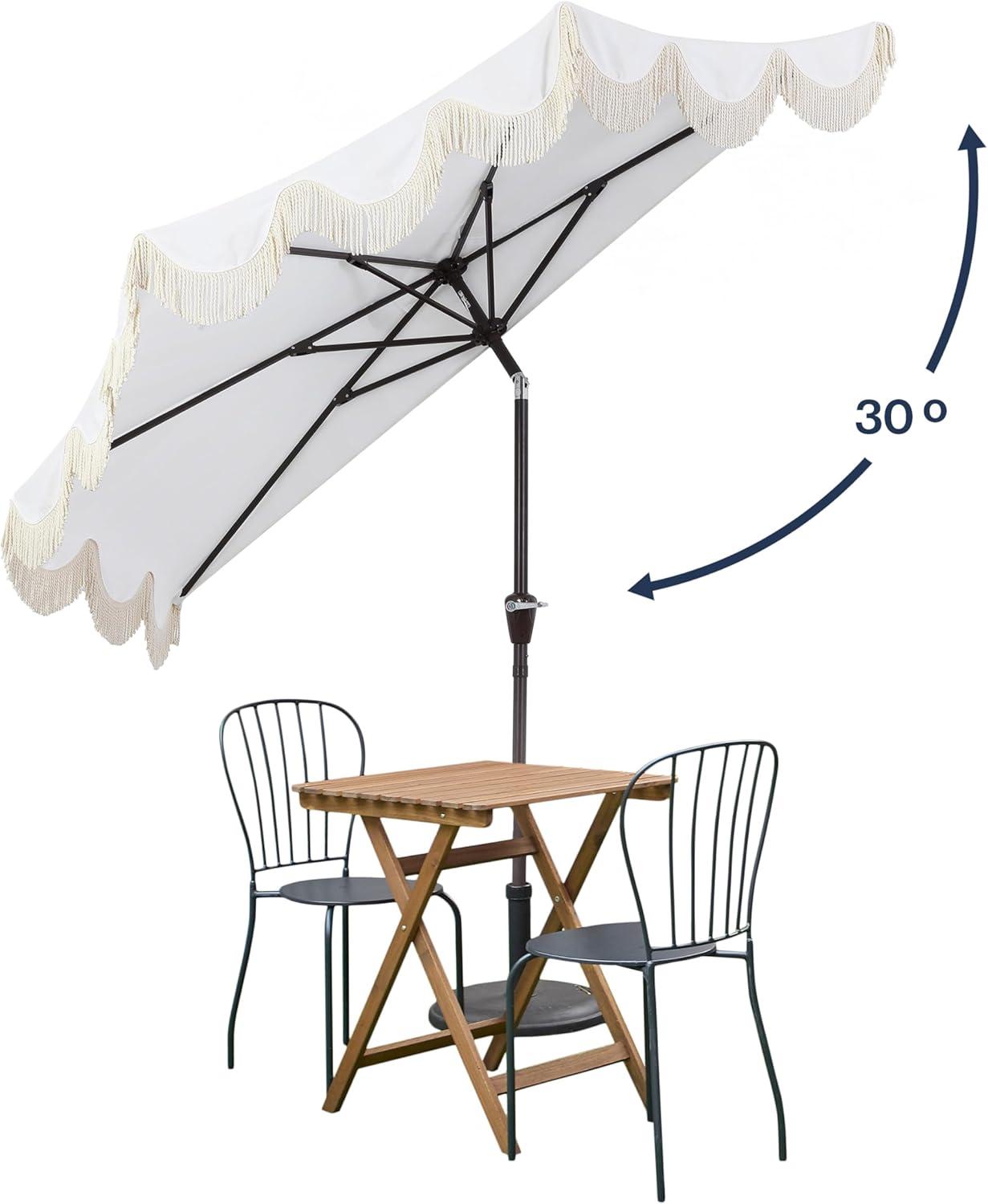 JONATHAN Y Beverly 9 ft. Designer Classic Scalloped Fringe Half Market Patio Umbrella with Crank, Push Button Tilt and UV Protection