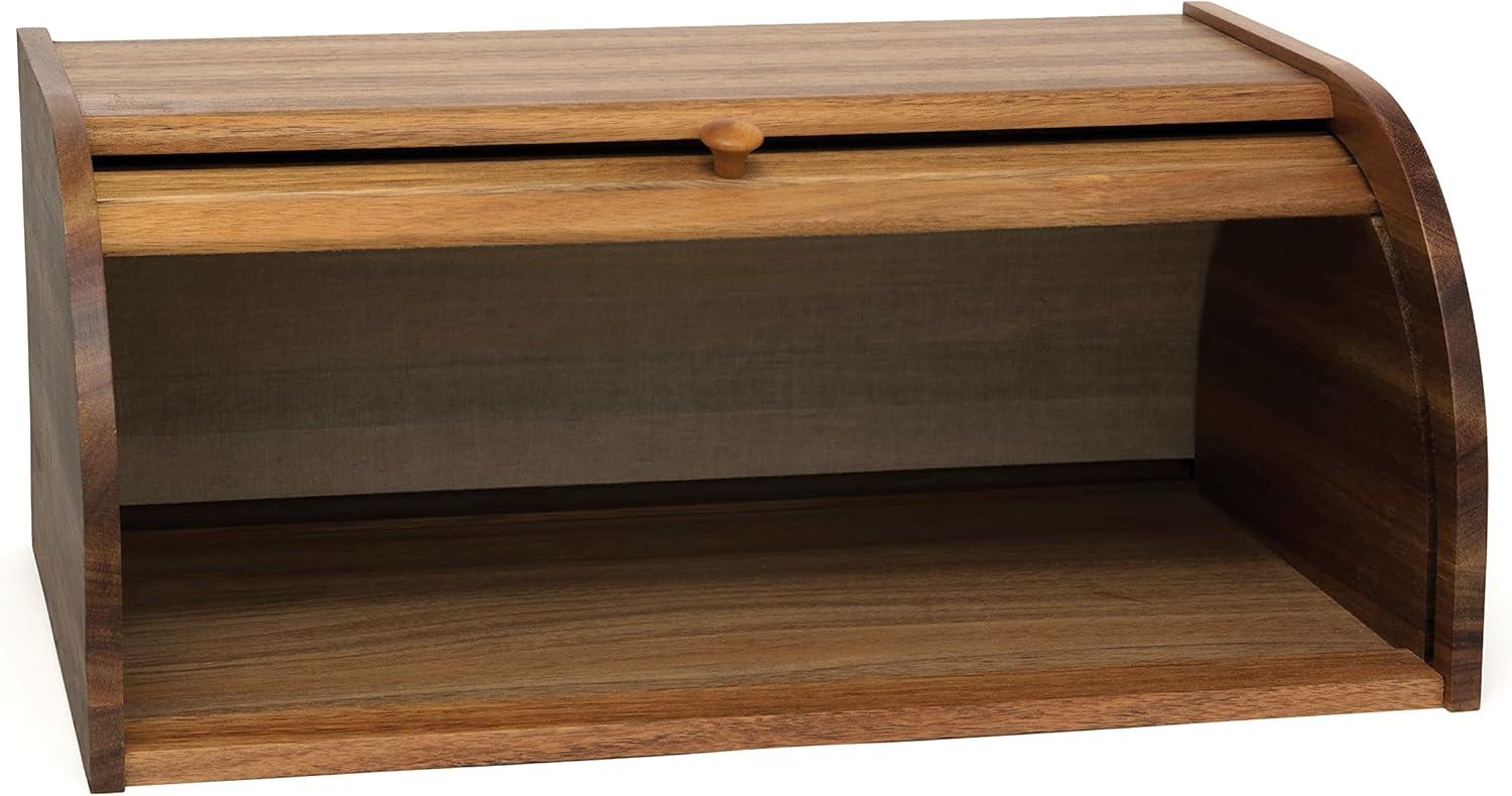 Acacia Wood Rolltop Bread Box with Natural Finish